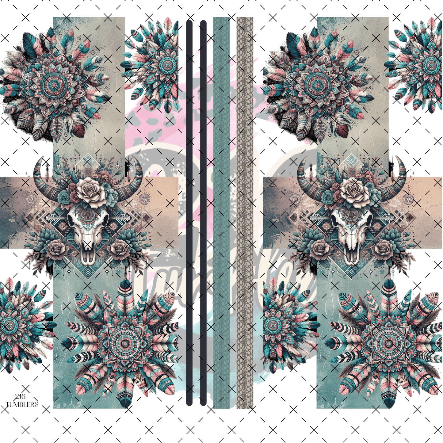 100/217 BOHO BULL CUT OFF VERTICAL BAND UVDTF * 2 SIZES - 216 Tumblers