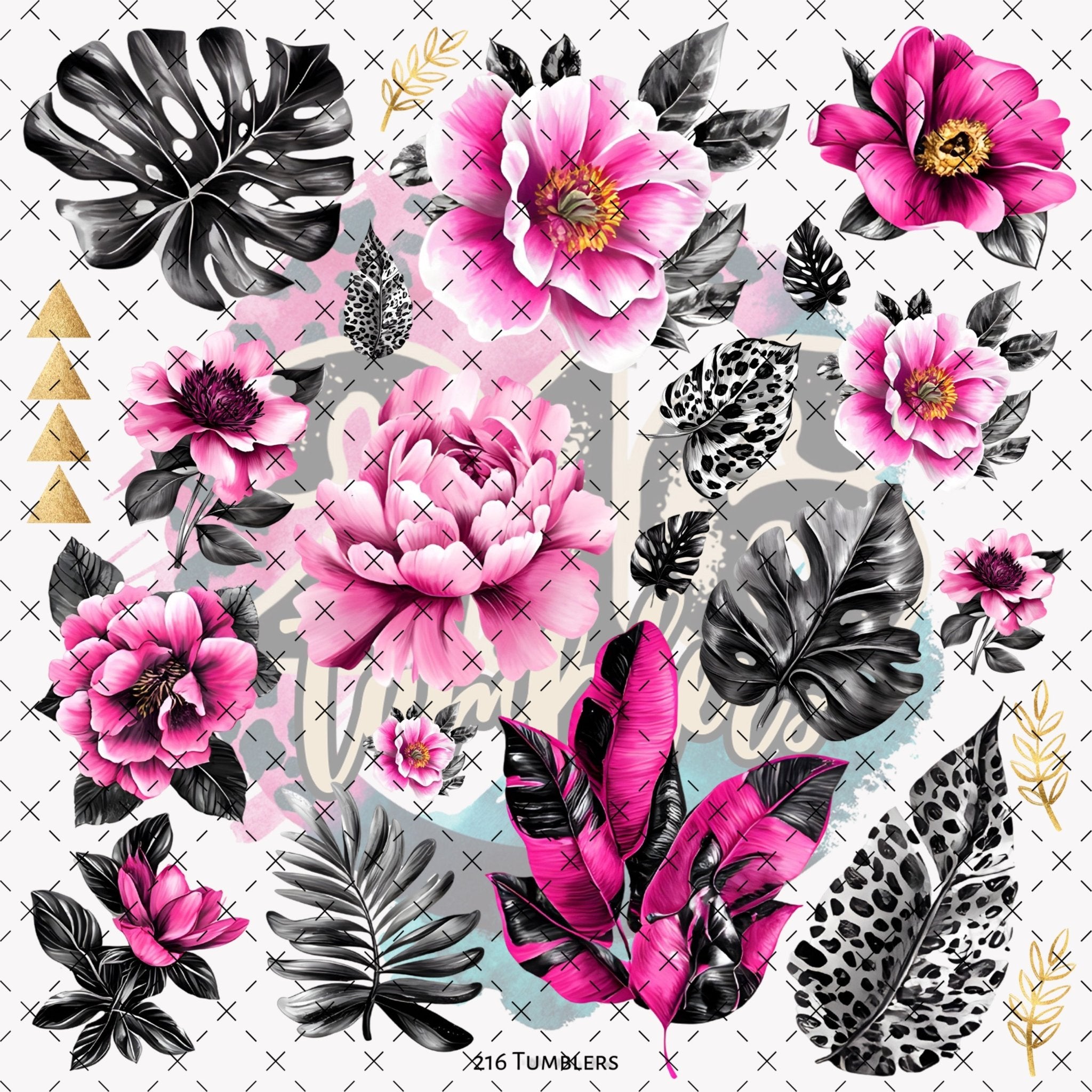 10X10- 161 PINK /BLACK /LEOPARD MONSTERA – 216 Tumblers