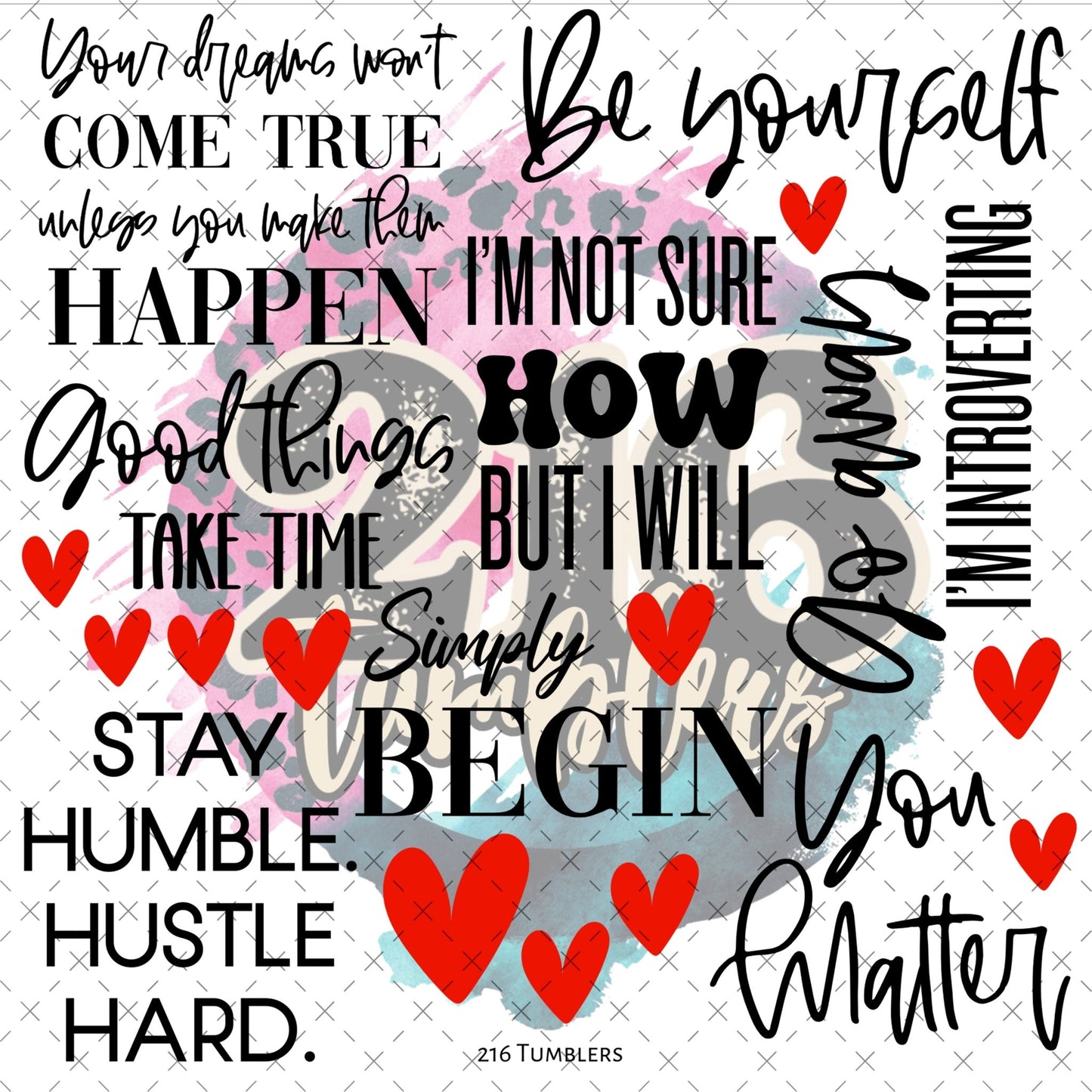 10X10 - 172 Words with hearts - 216 Tumblers