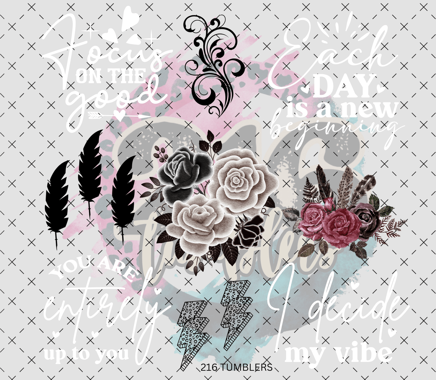 10X10 - 78 WORD SHEET 7 WHITE WORDS W/ FEATHERS - 216 Tumblers