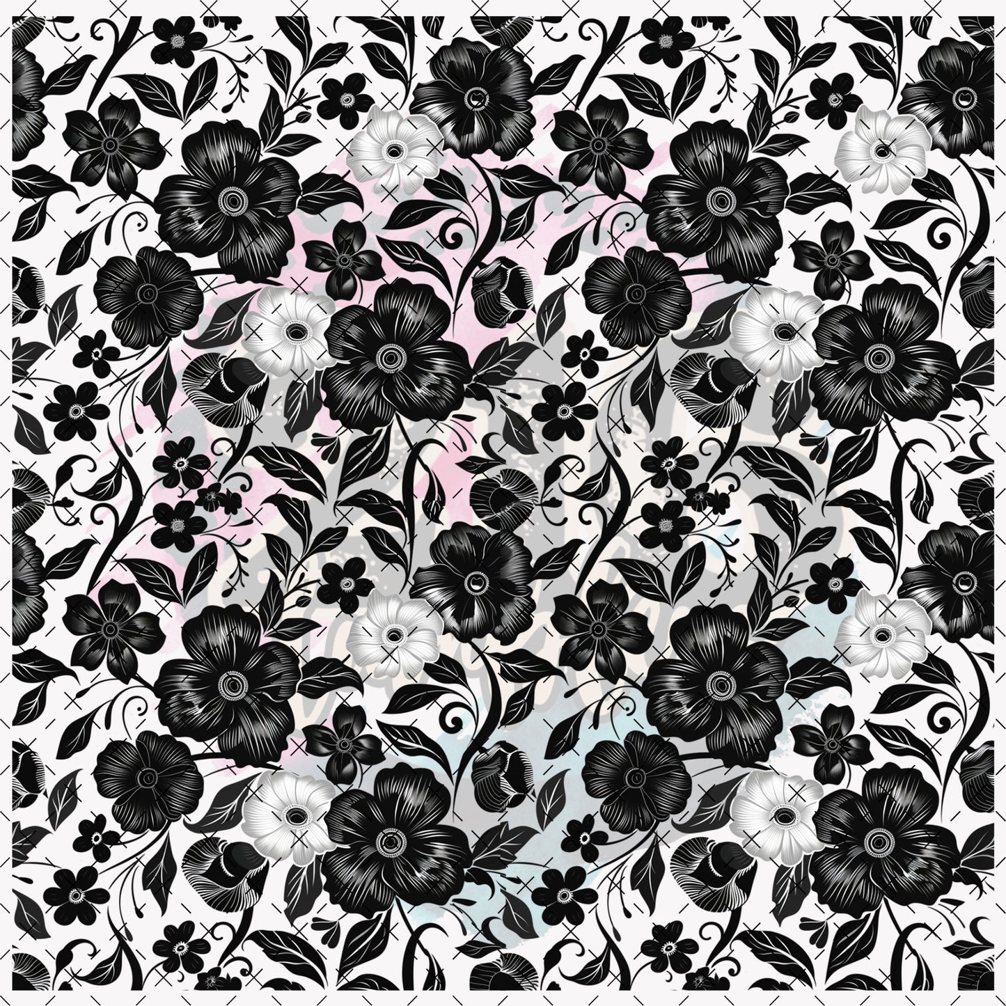 10X10- 162 BLACK AND WHITE TOOLED FLOWERS