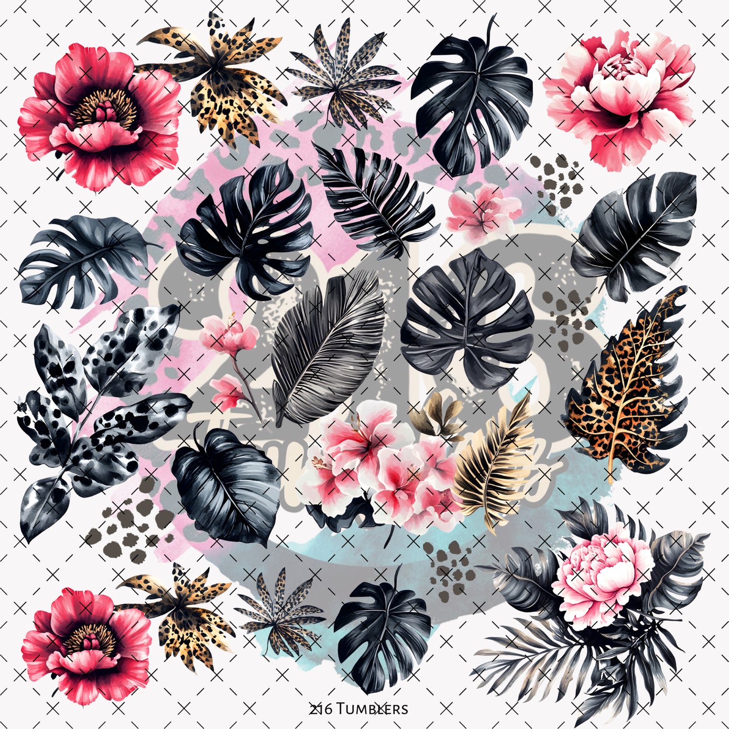 10X10- 168 PINK /BLACK /LEOPARD MONSTERA