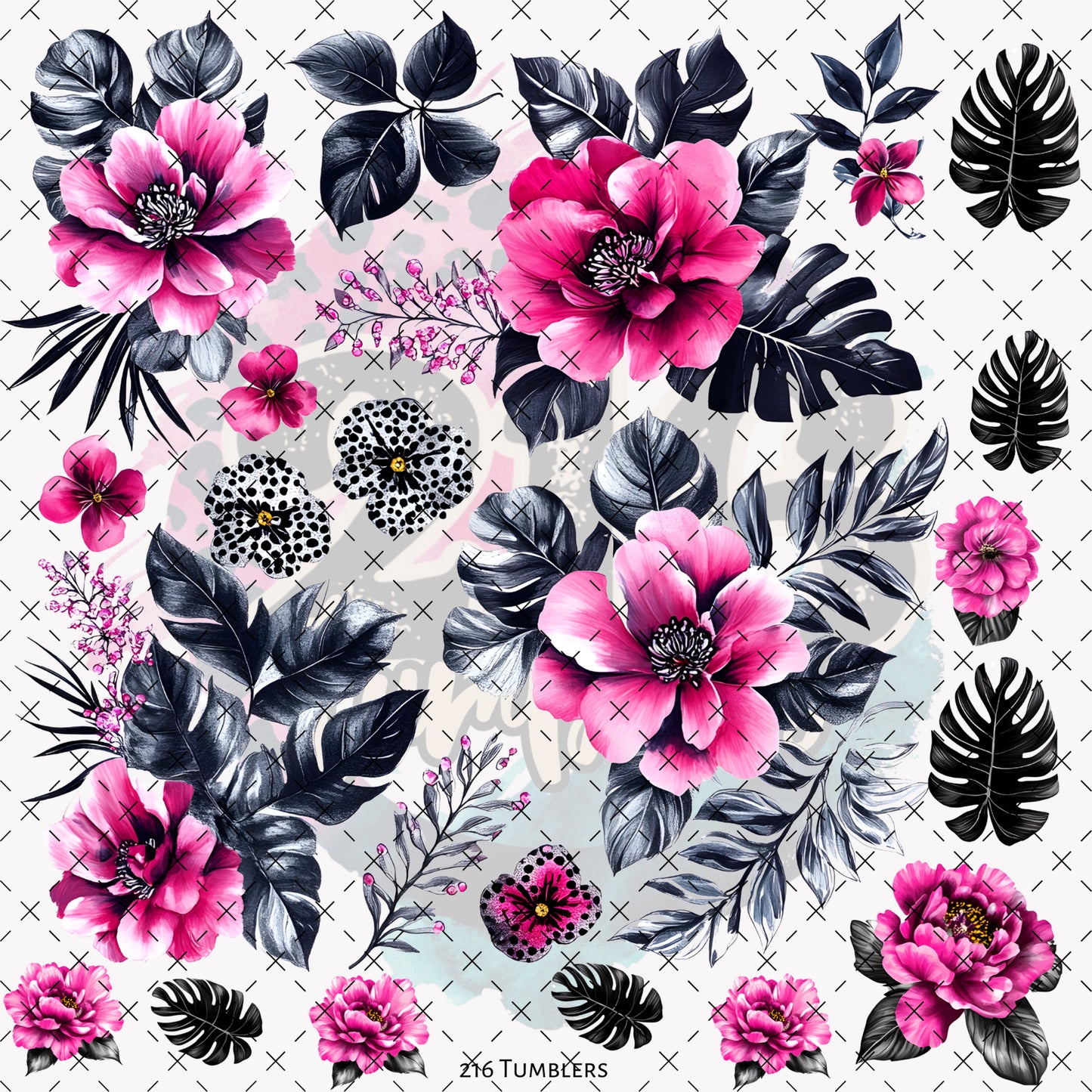 10X10- 169 PINK /BLACK /LEOPARD MONSTERA