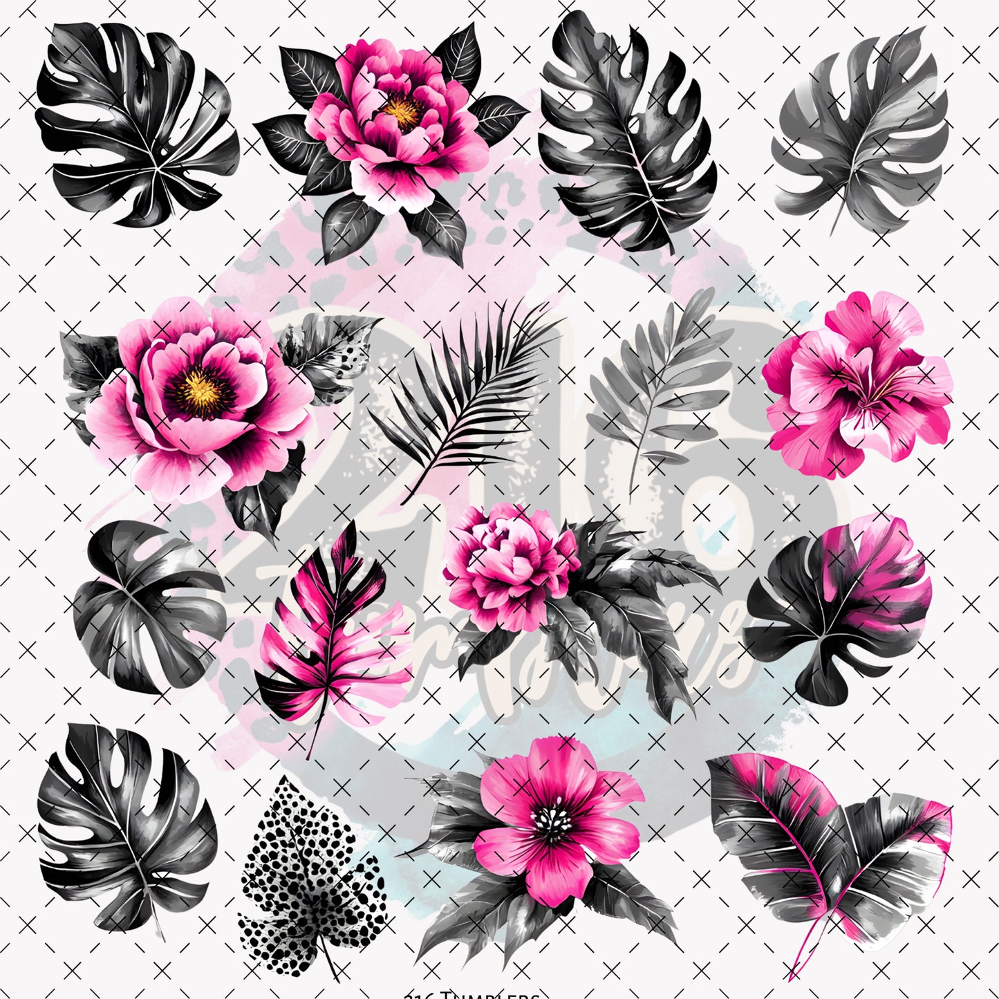 10X10- 170 PINK /BLACK /LEOPARD MONSTERA