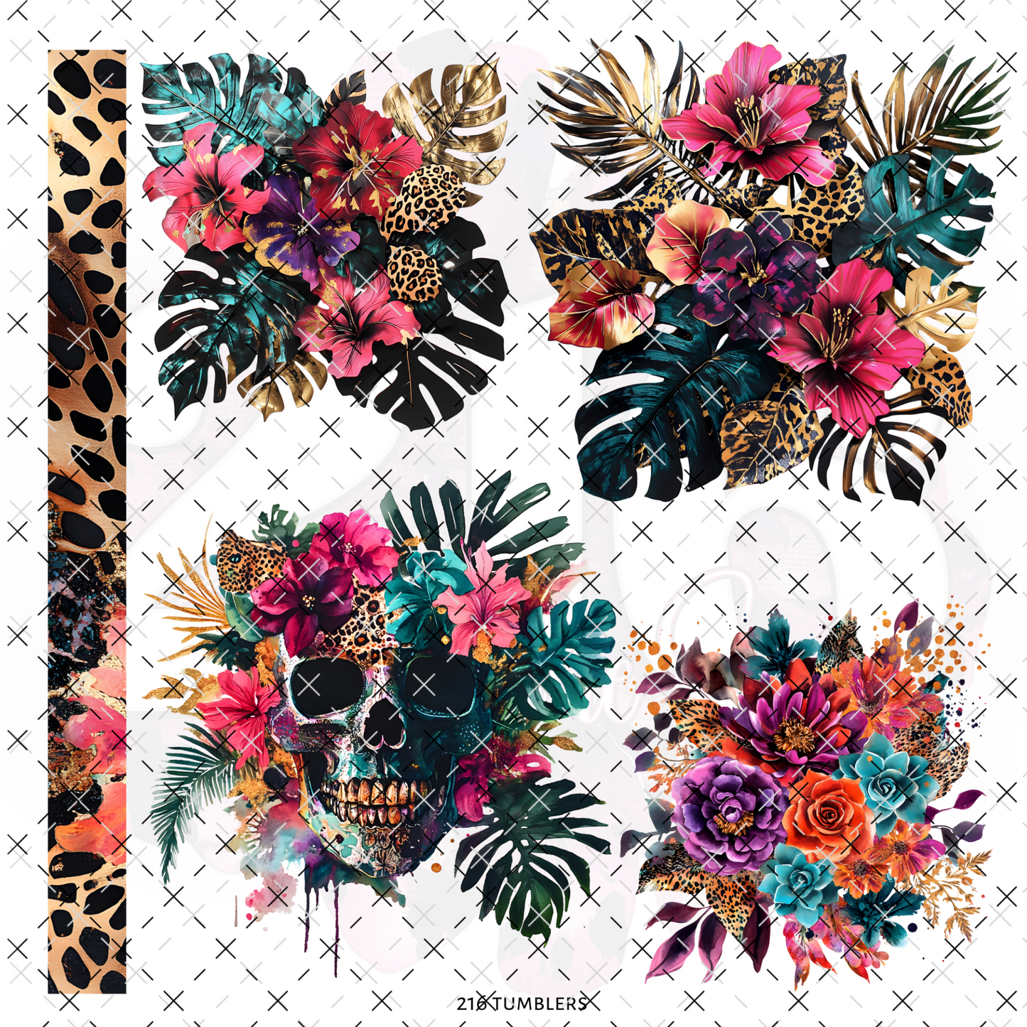 220 MONSTERA FLORAL SKULL