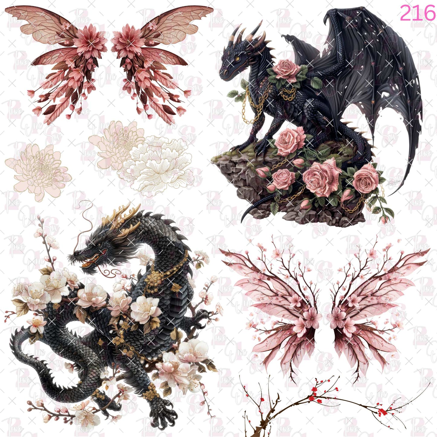 536 DRAGON W/CHERRY BLOSSOM II - 216 Tumblers