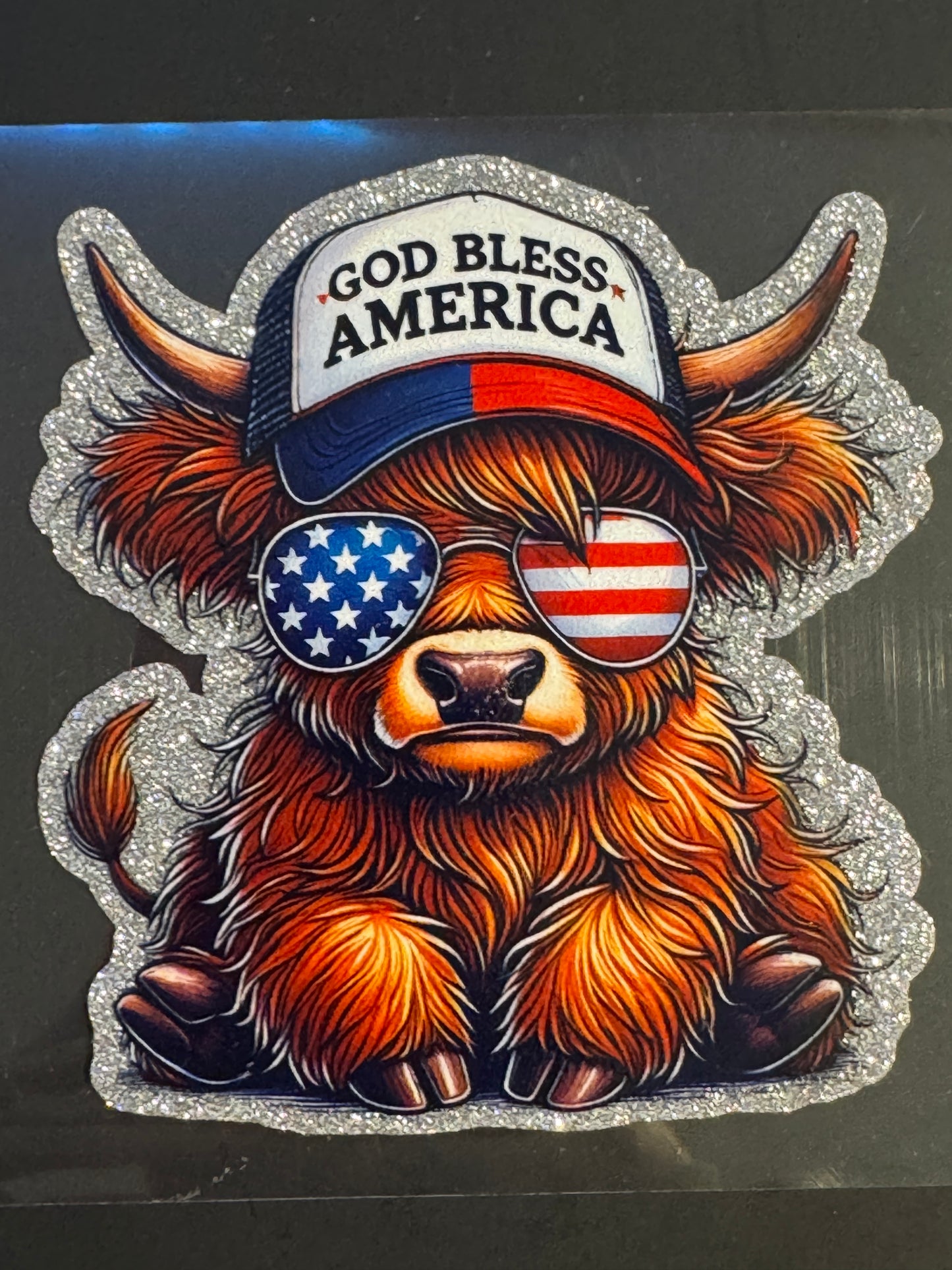 GLITTER UVDTF HIGHLAND COW AMERICAN BOY