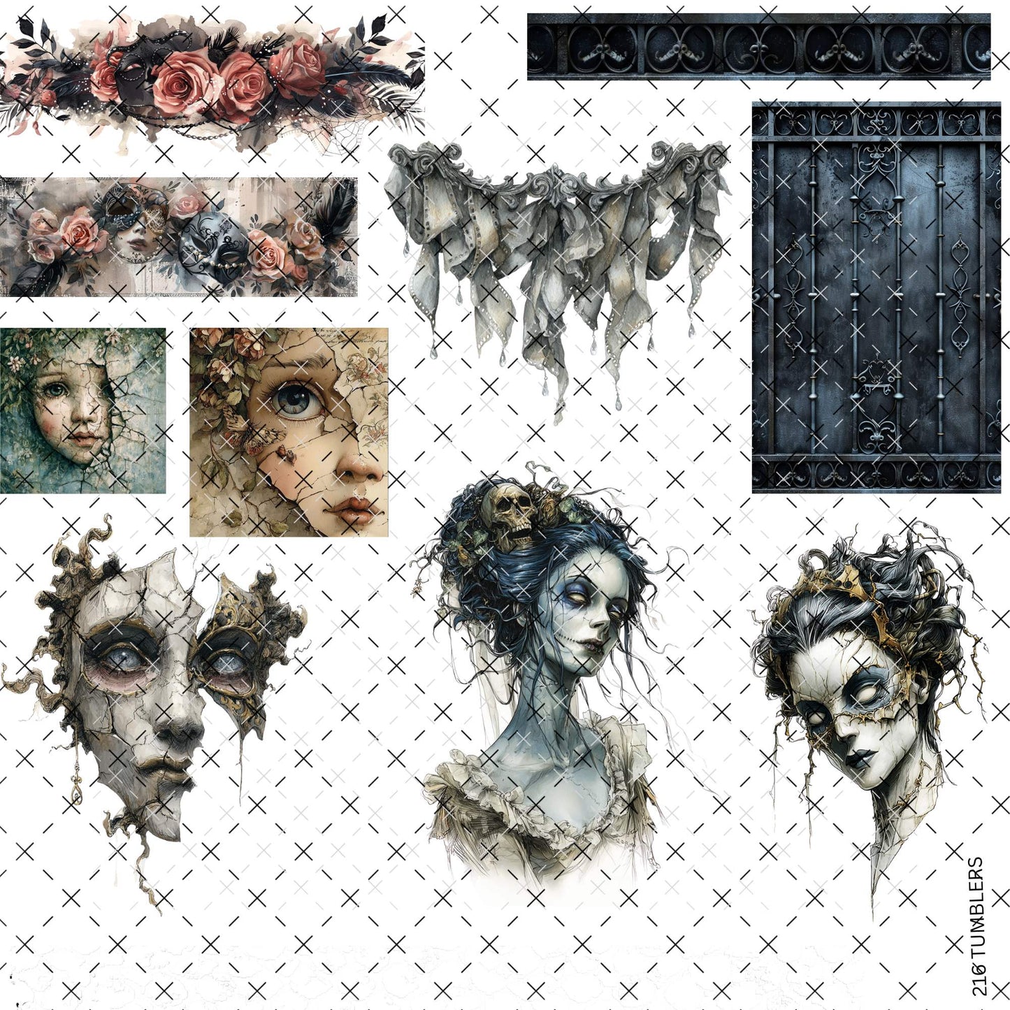 799 CREEPY FACE VICTORIAN - 216 Tumblers
