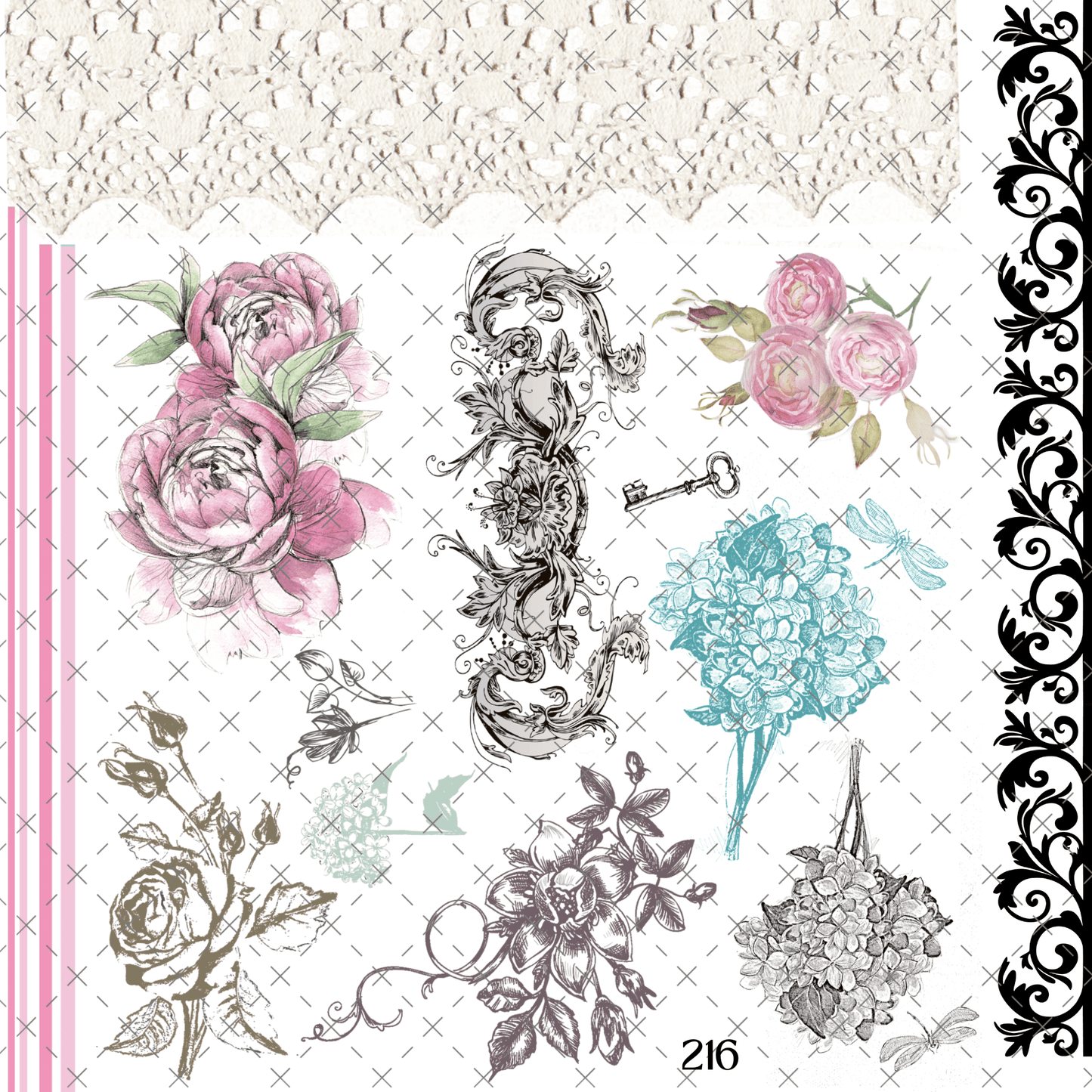 810 FLOWERS AND LACE - 216 Tumblers