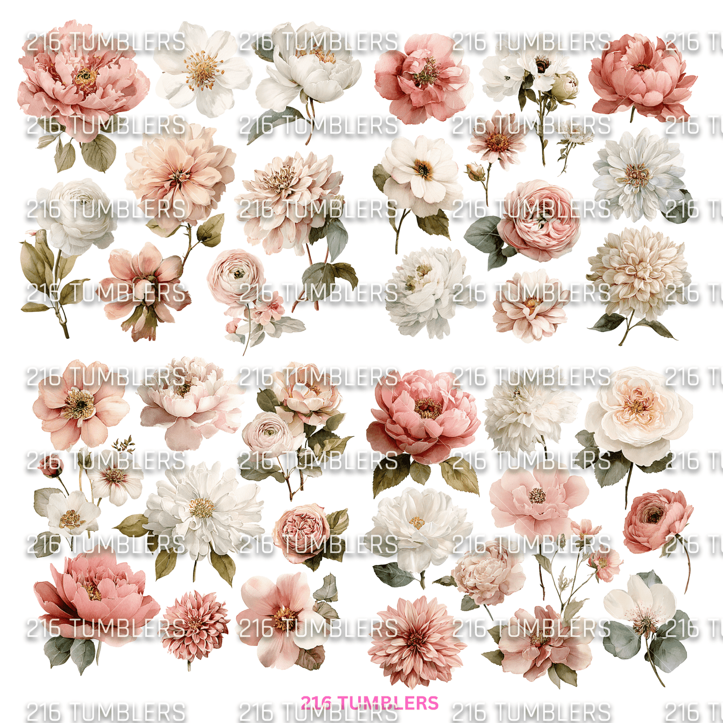 950 BLUSH CREAM PEACH COLORED FLOWERS - 216 Tumblers