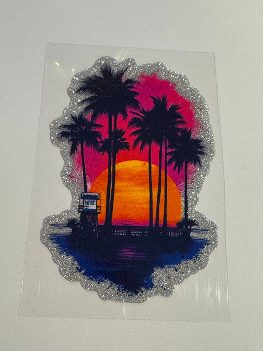 GLITTER UVDTF 419 NEON SUNSET PALM TREE