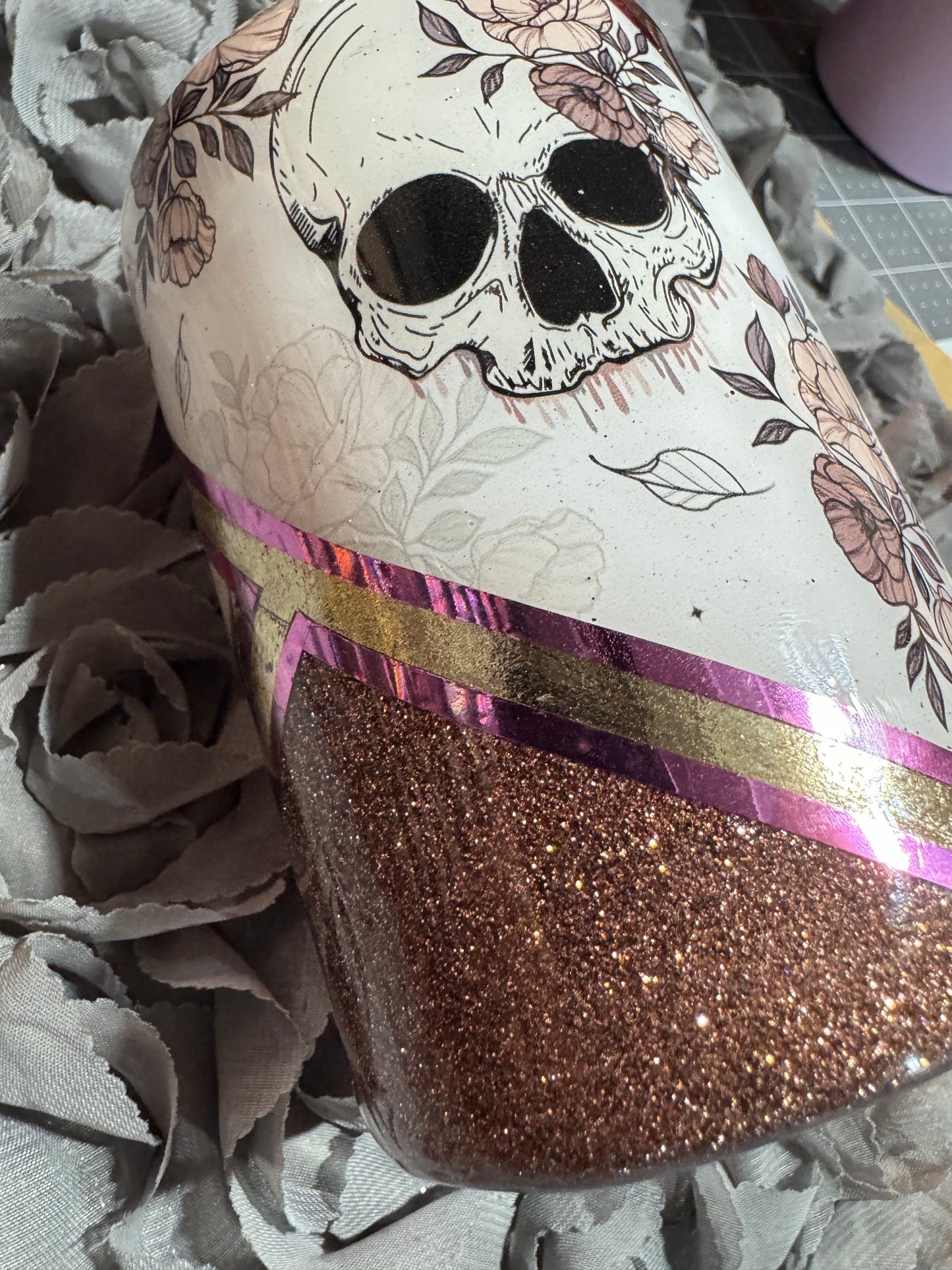 Leopard Floral Skull Tumbler