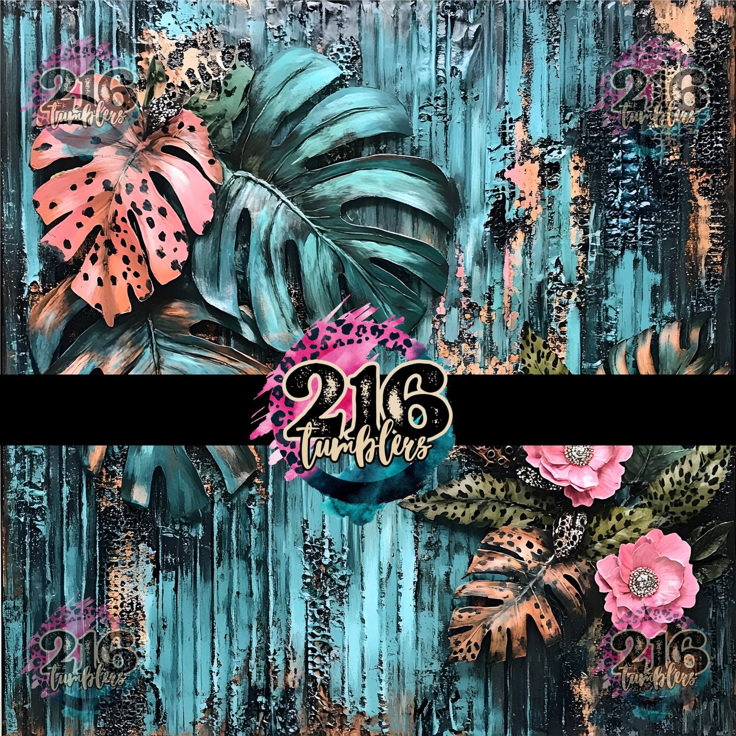 V488 Turquoise Monstera - 216 Tumblers