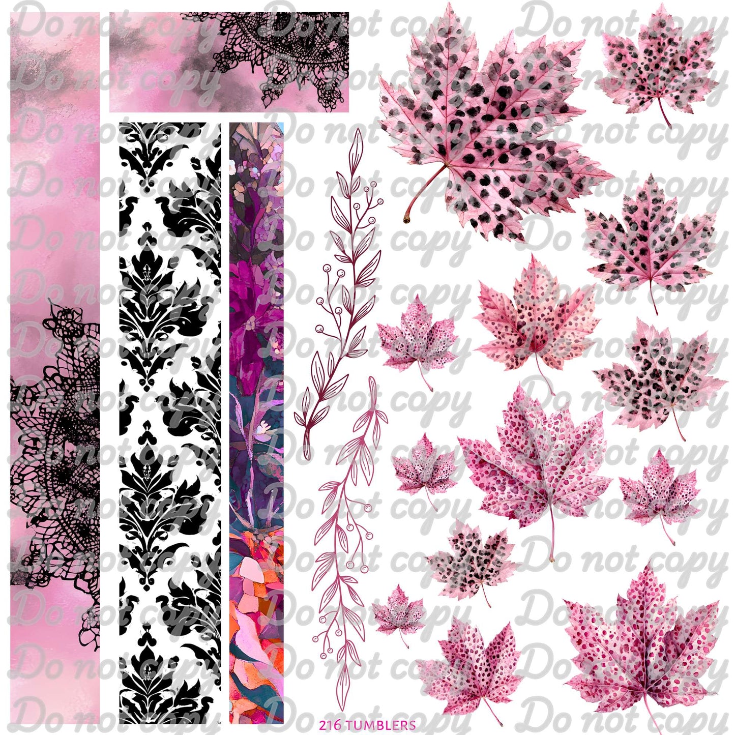 592 PINK LEOPARD FALL LEAVES