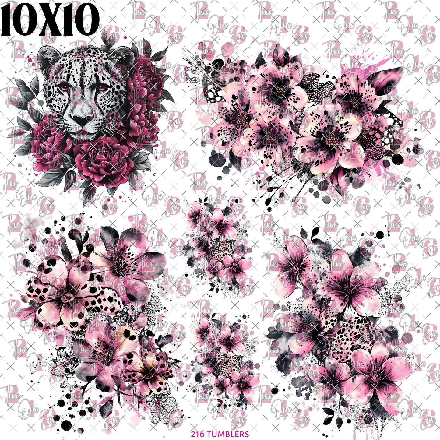 404 PINK FLOWER W/TIGER AND LEOPARD