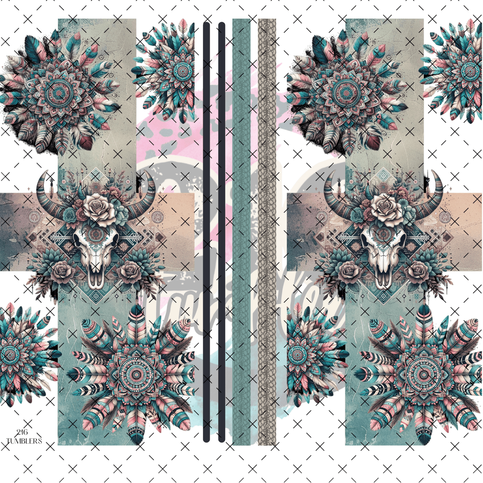 100/217 BOHO BULL CUT OFF VERTICAL BAND UVDTF * 2 SIZES - 216 Tumblers