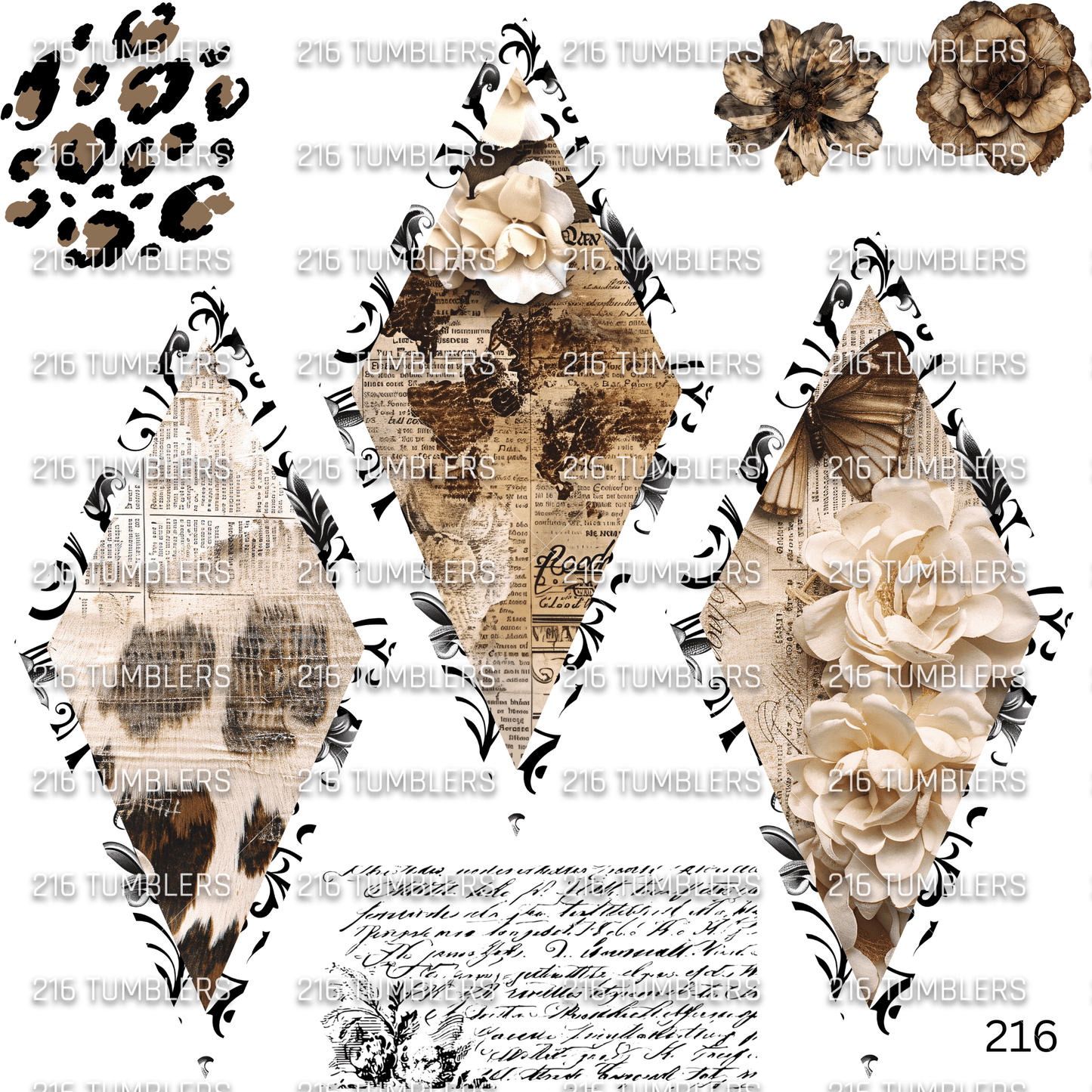 1007 OVERLAY OUTLINED DIAMONDS W/LEOPARD - 216 Tumblers