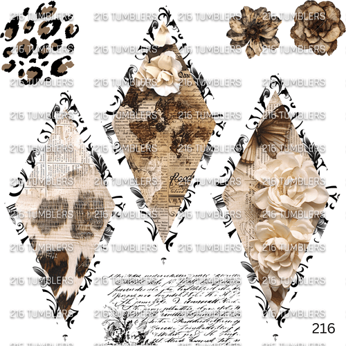 1007 OVERLAY OUTLINED DIAMONDS W/LEOPARD - 216 Tumblers