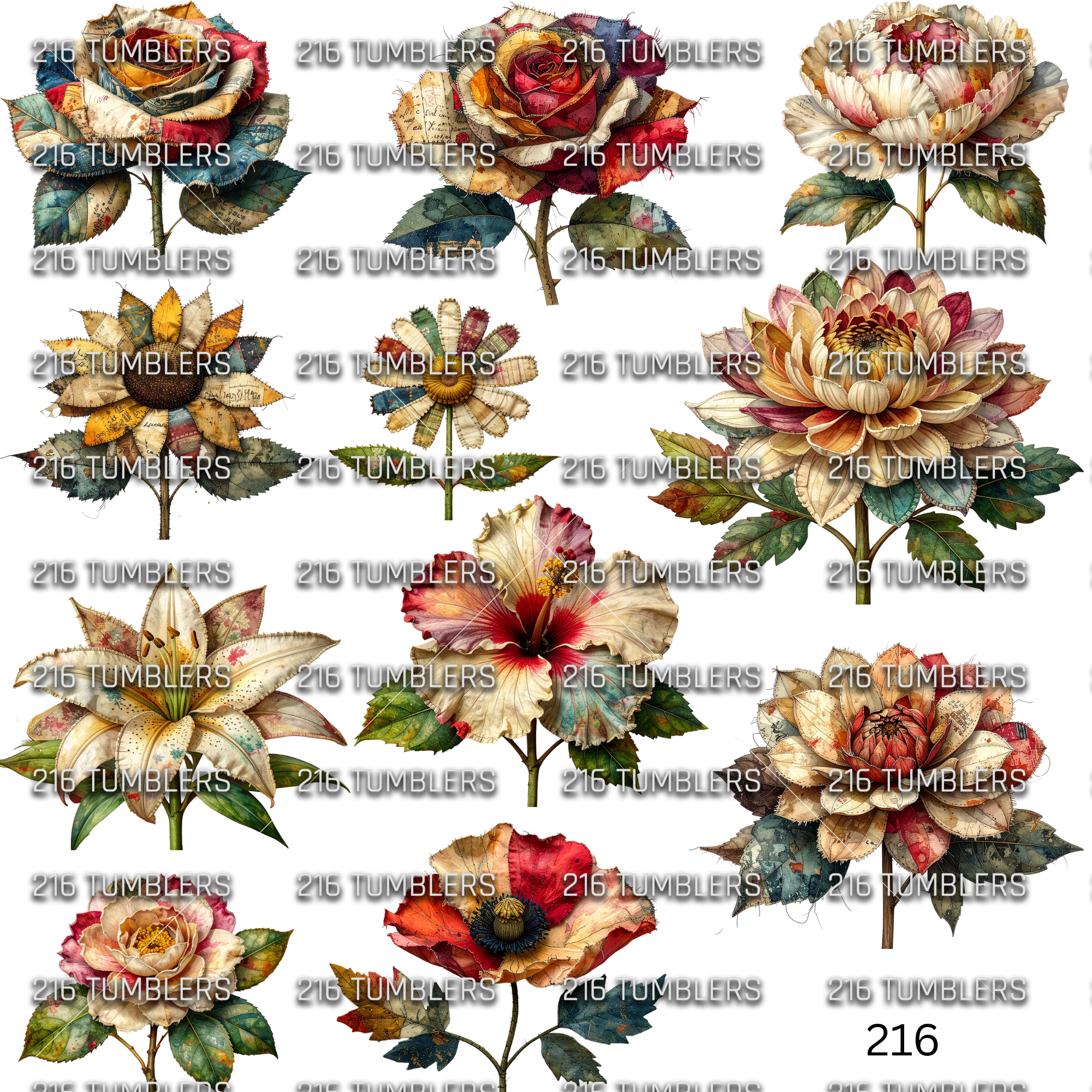 1028 FLOWERS - 216 Tumblers