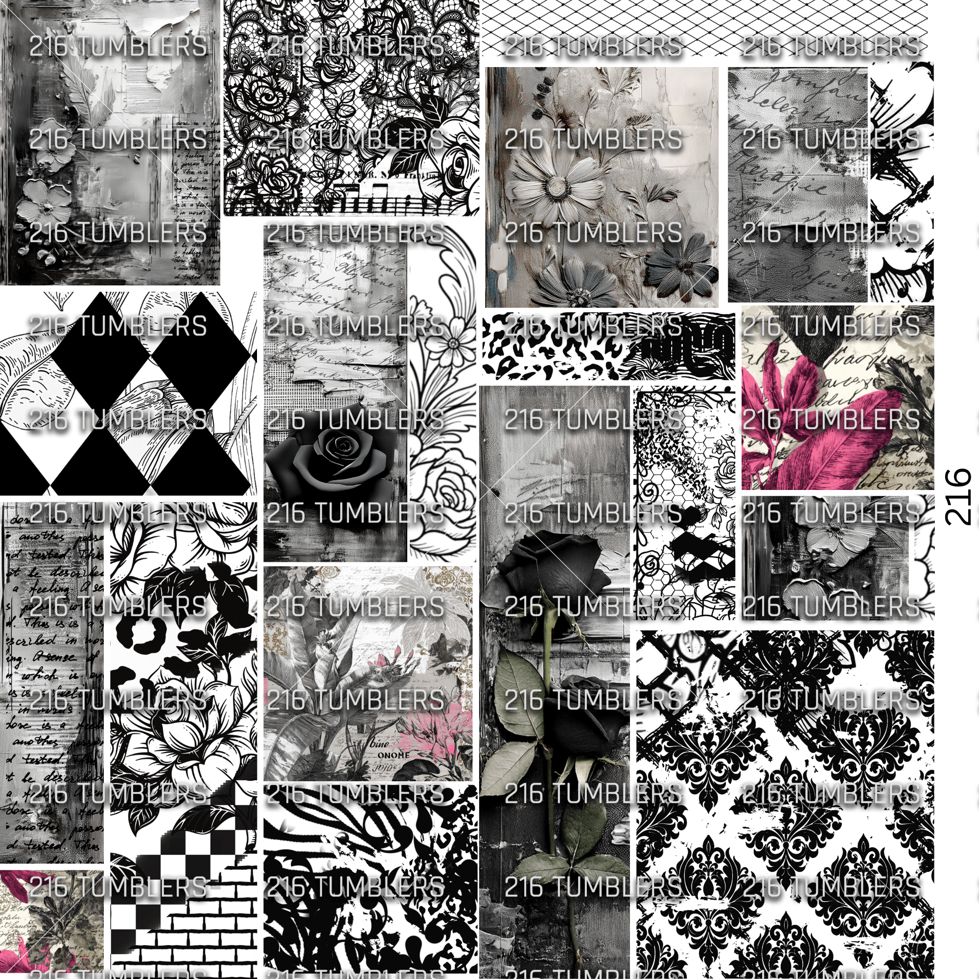1036 MONOCHROMATIC - ISH MIXED MEDIA - UVDTF - 216 Tumblers
