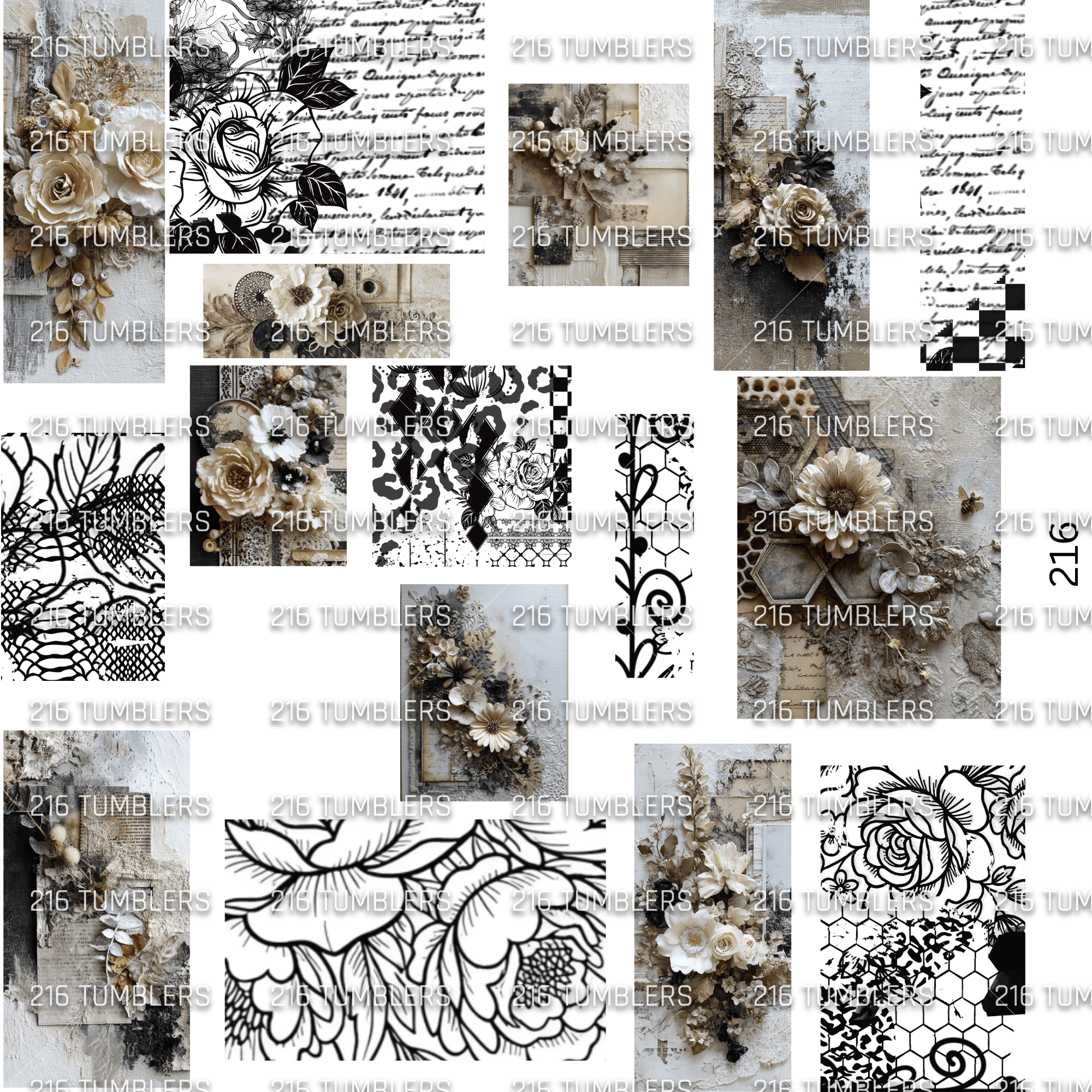 1041 FLORAL/BRICK MIXED MEDIA - UVDTF - 216 Tumblers