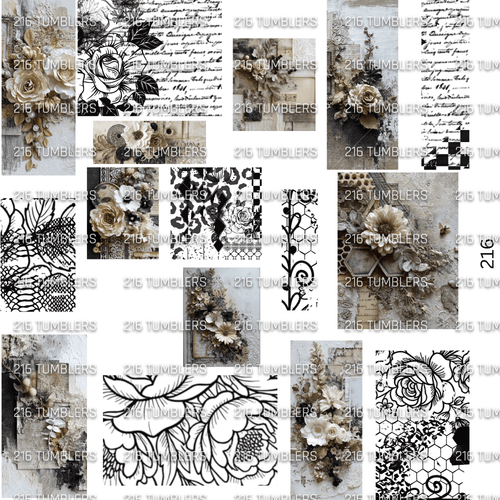1041 FLORAL/BRICK MIXED MEDIA - UVDTF - 216 Tumblers