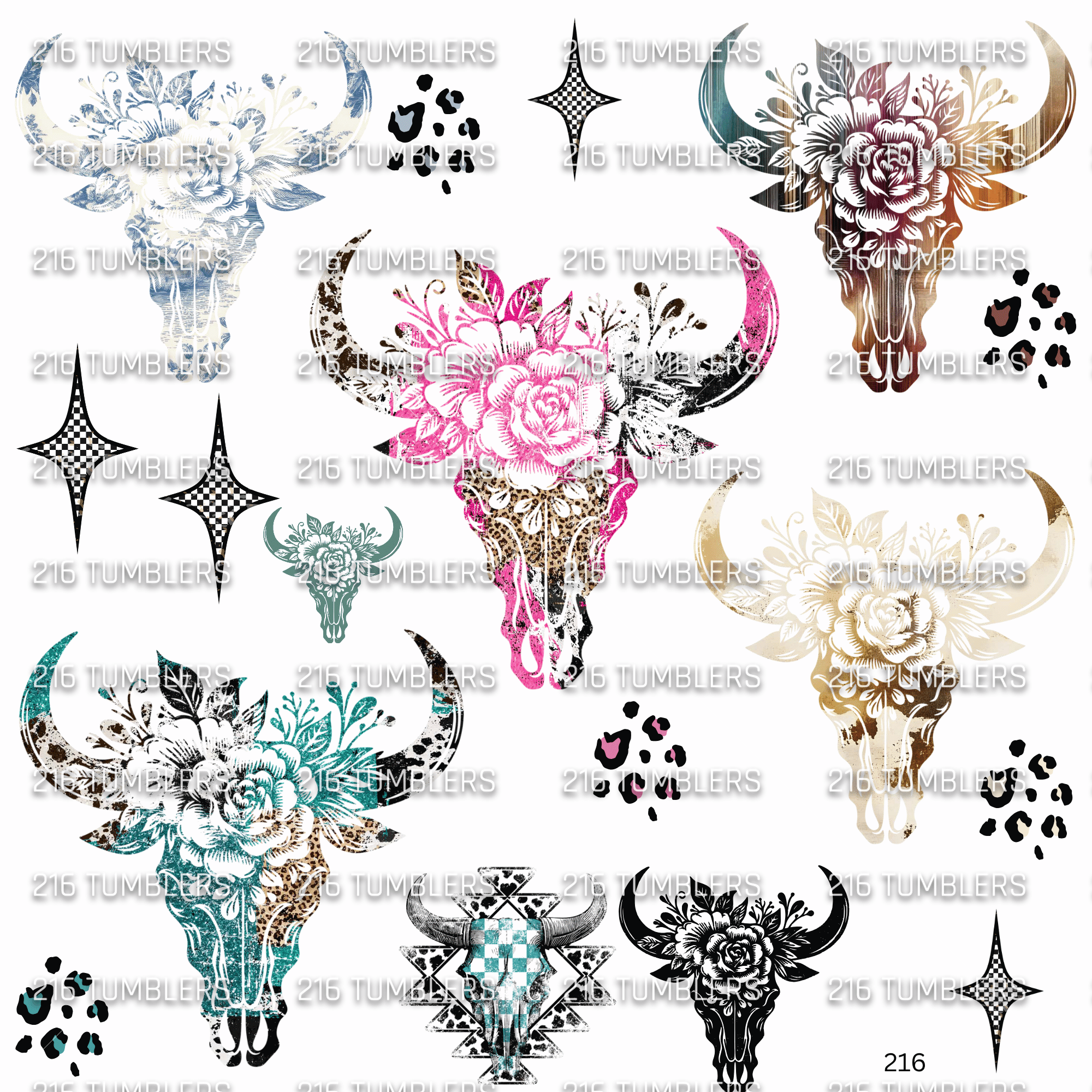1052 BADA$$ BULL SKULLS (western box release) - 216 Tumblers