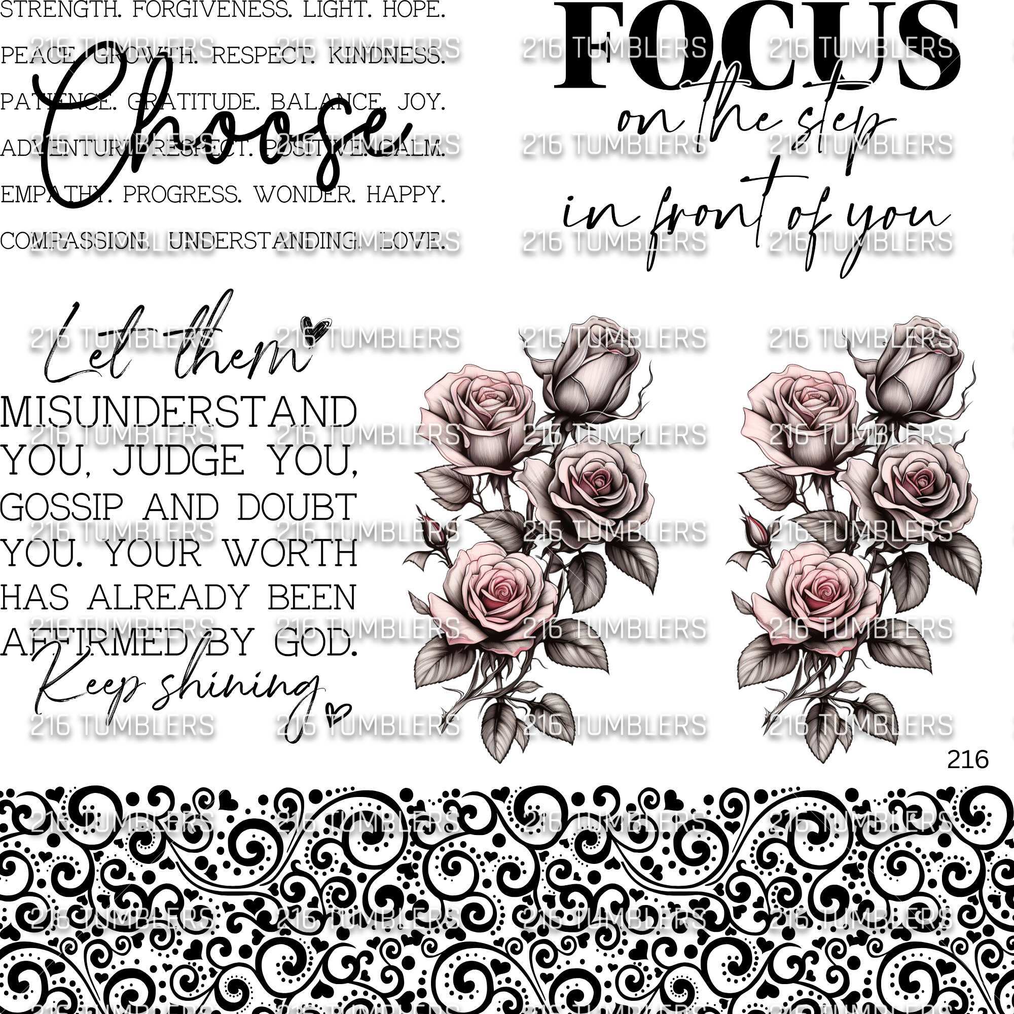 1060 WORDS, FLORALS, OUTLINES - 216 Tumblers