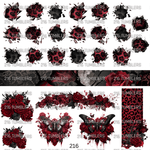 1067 LEOPARD CIRCLE RIPPED THINGS W/FLORAL AND BUTTERFLIES - 216 Tumblers
