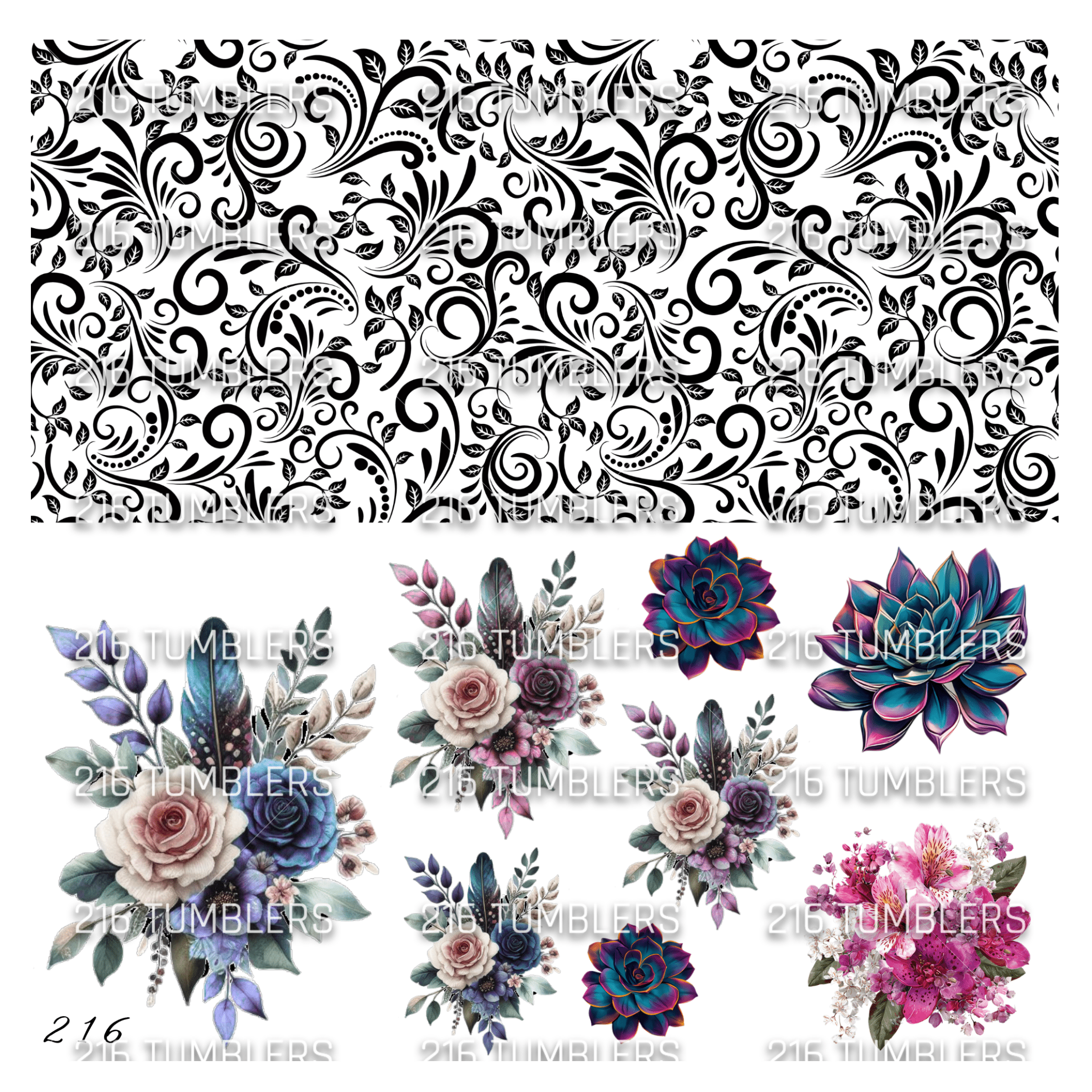 1083 TOOLED AND FLOWERS - 216 Tumblers