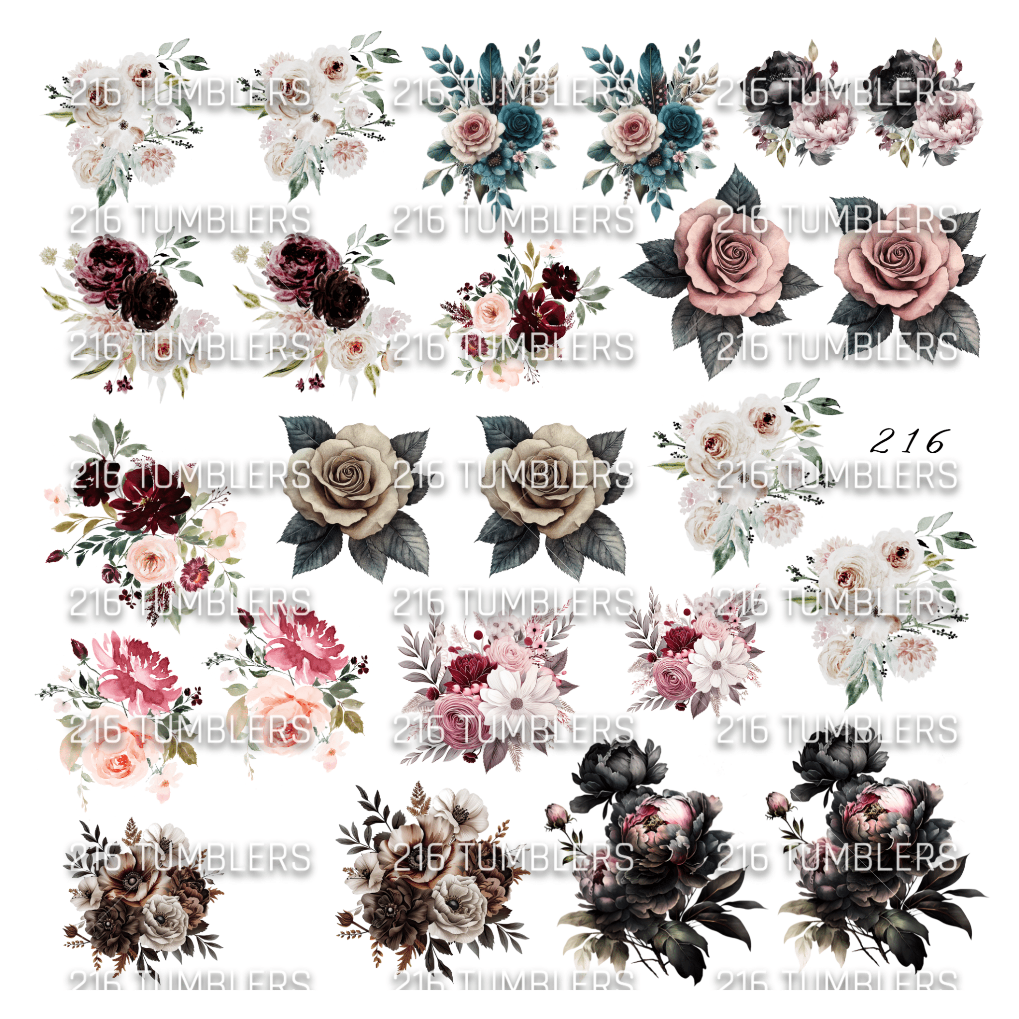 1084 SMALL FLORAL ELEMENTS - 216 Tumblers