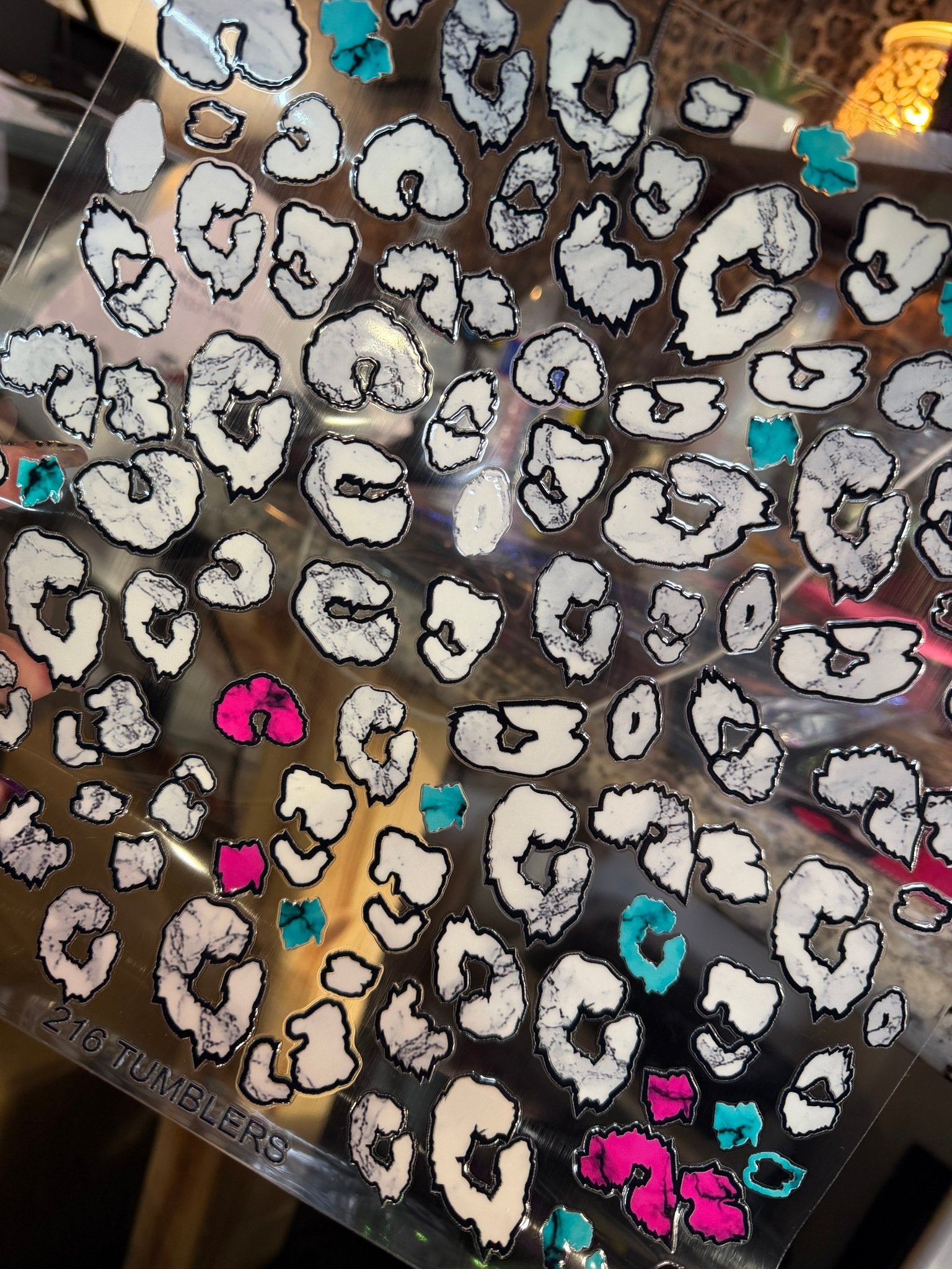 10X10-107 MARBLE WHITE LEOPARD UVDTF - 216 Tumblers