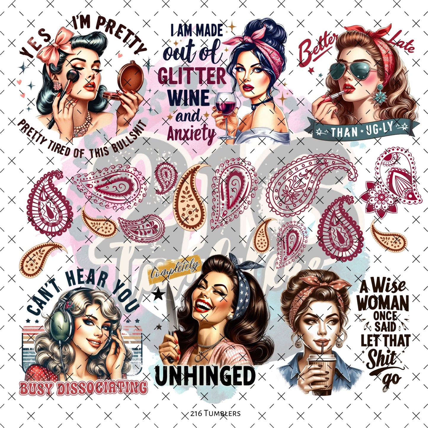 10X10 - 124 Retro Girls - 216 Tumblers