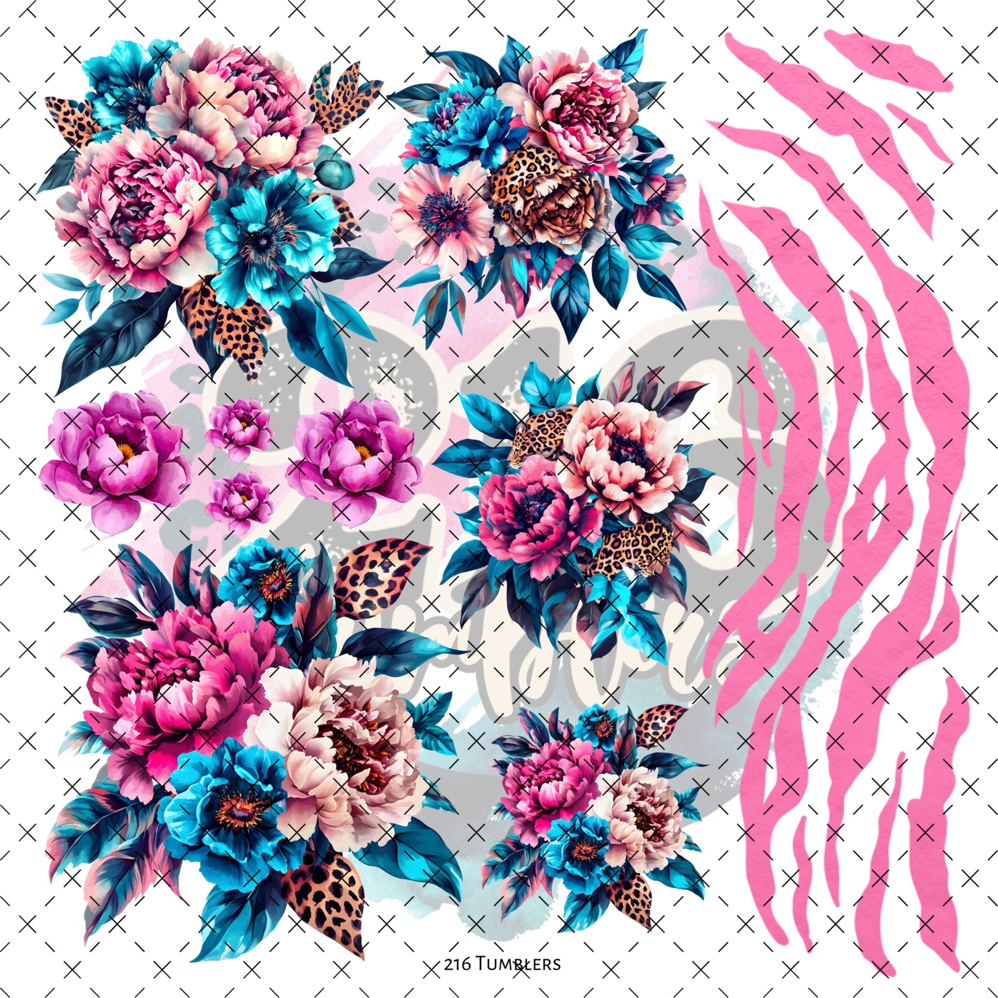 10X10 - 135 Pink Zebra Floral - 216 Tumblers