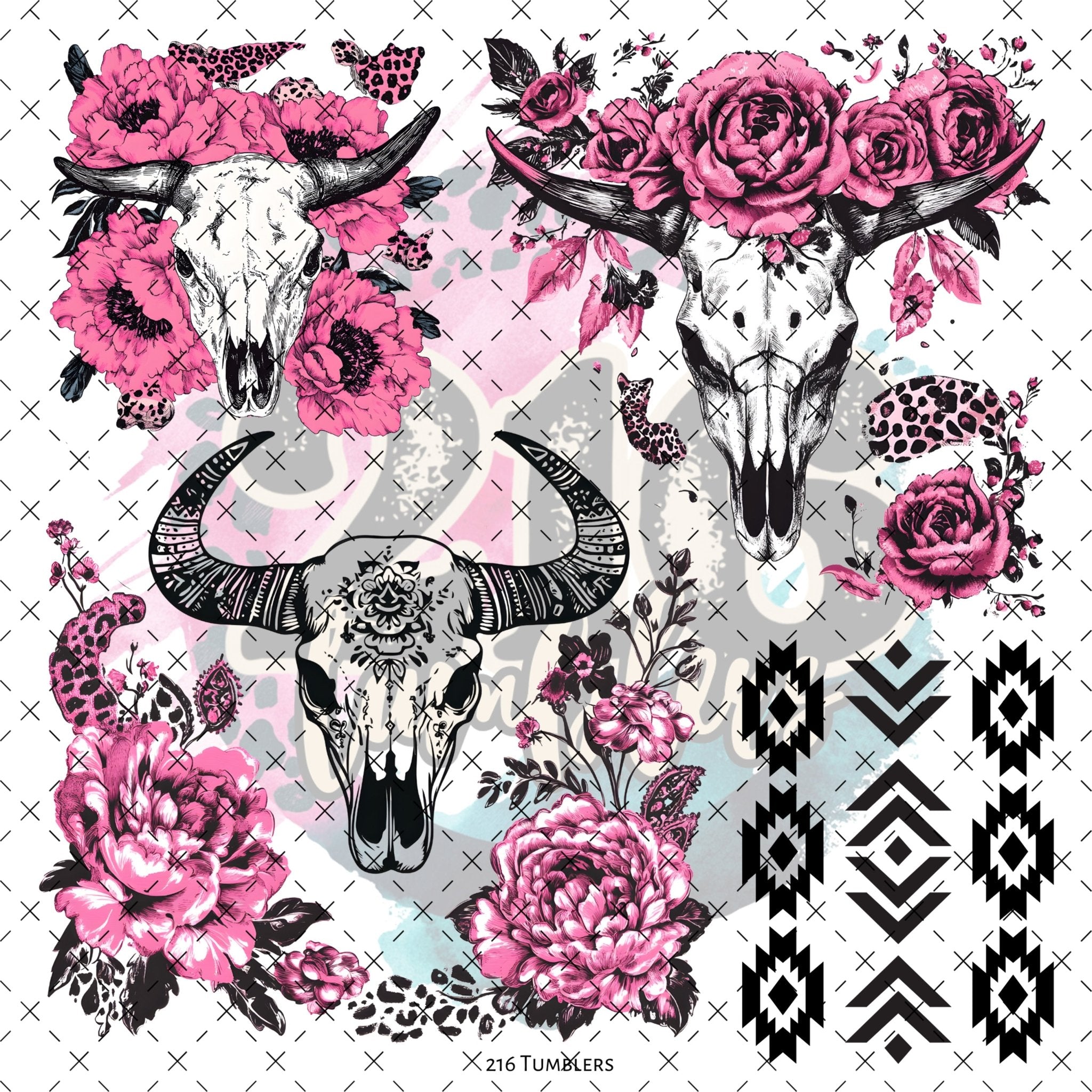 10X10 - 139 Pink Western w/Aztec - 216 Tumblers