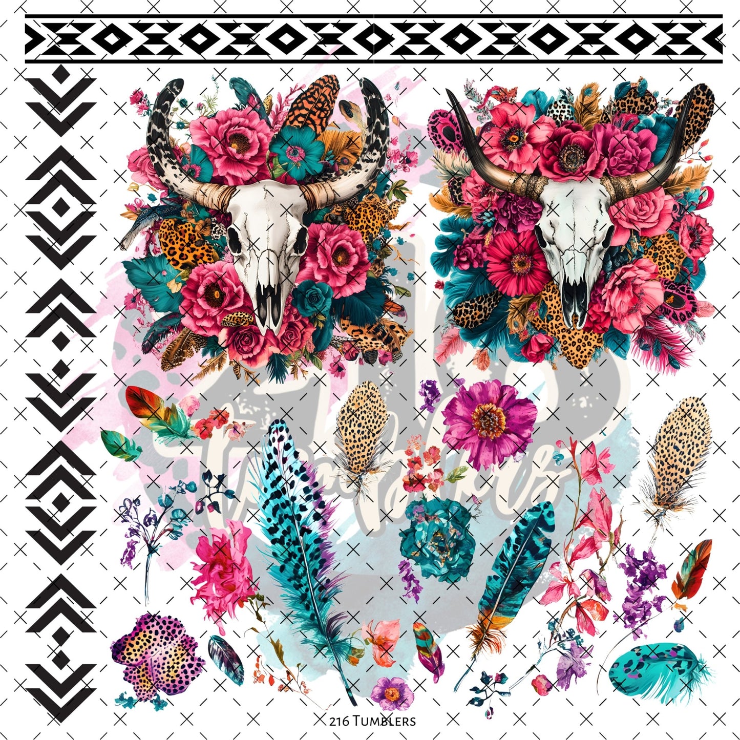 10X10 - 140 Aztec Bull Feathers - 216 Tumblers