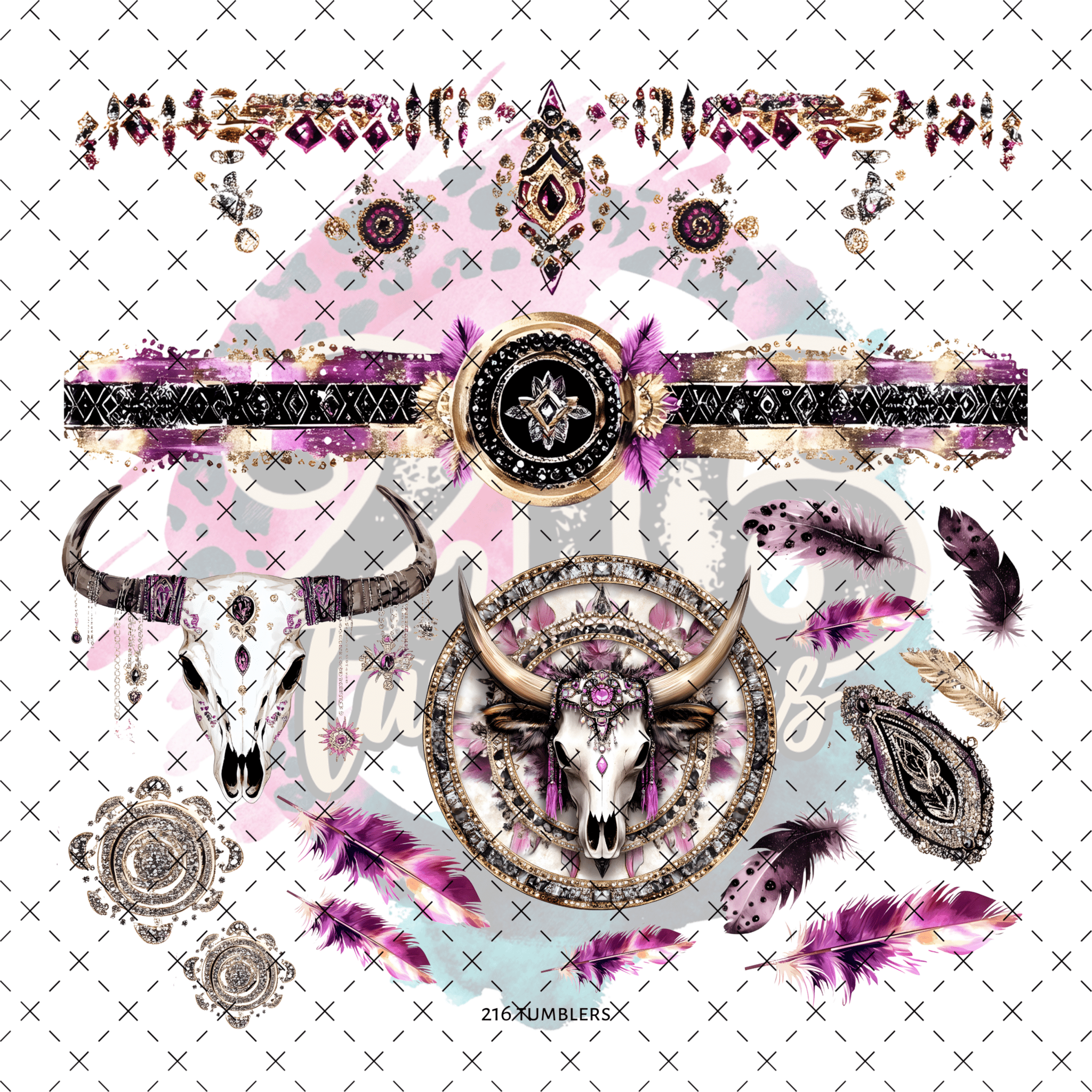 10X10 - 147 Western Rhinestone - 216 Tumblers