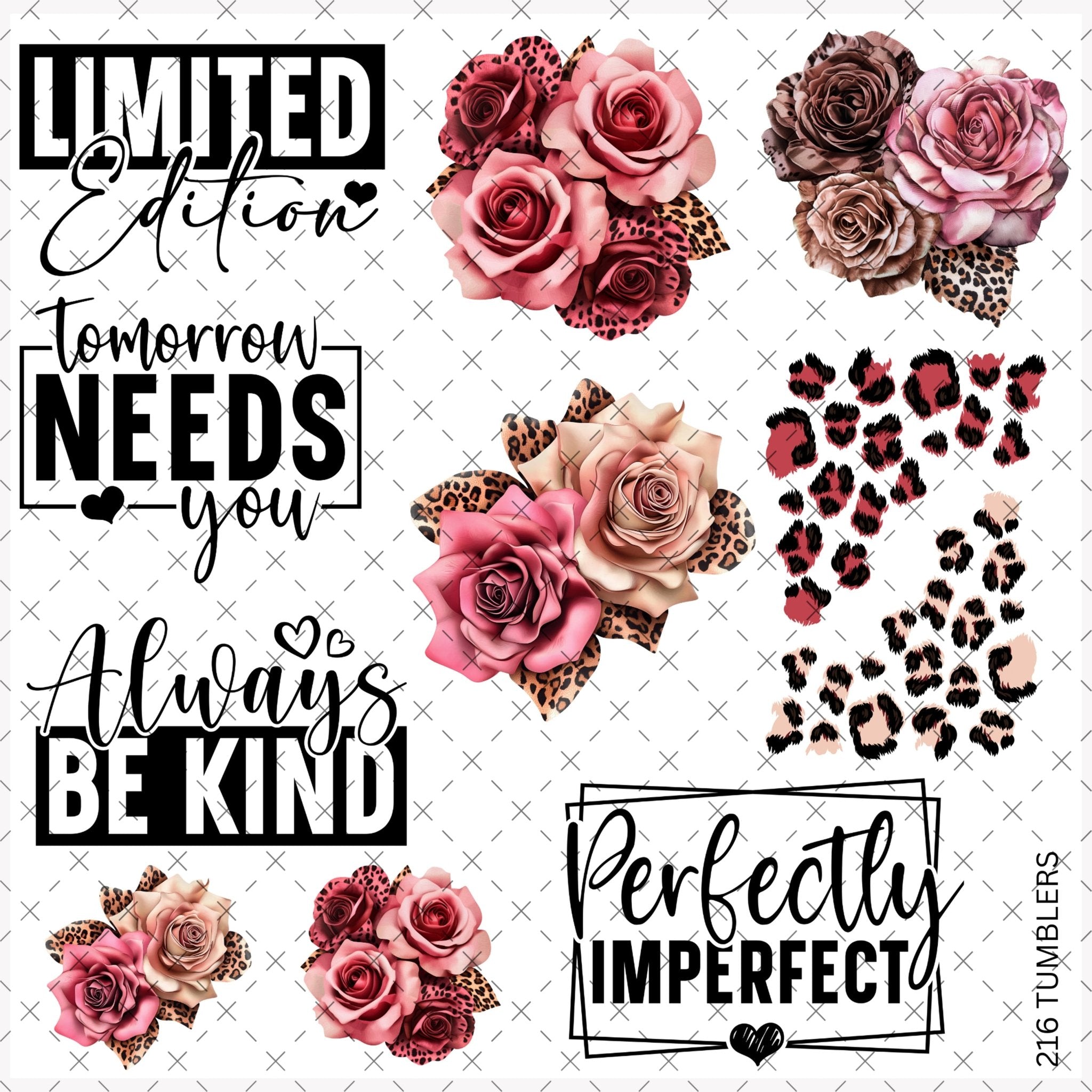 10X10 - 150 WORDS AND FLORAL W/LEOAPRD - 216 Tumblers