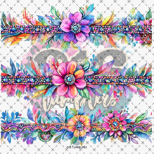 10X10 - 166 3 FLORAL STRIPS - 216 Tumblers