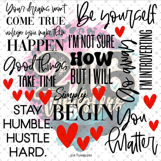 10X10 - 172 Words with hearts - 216 Tumblers