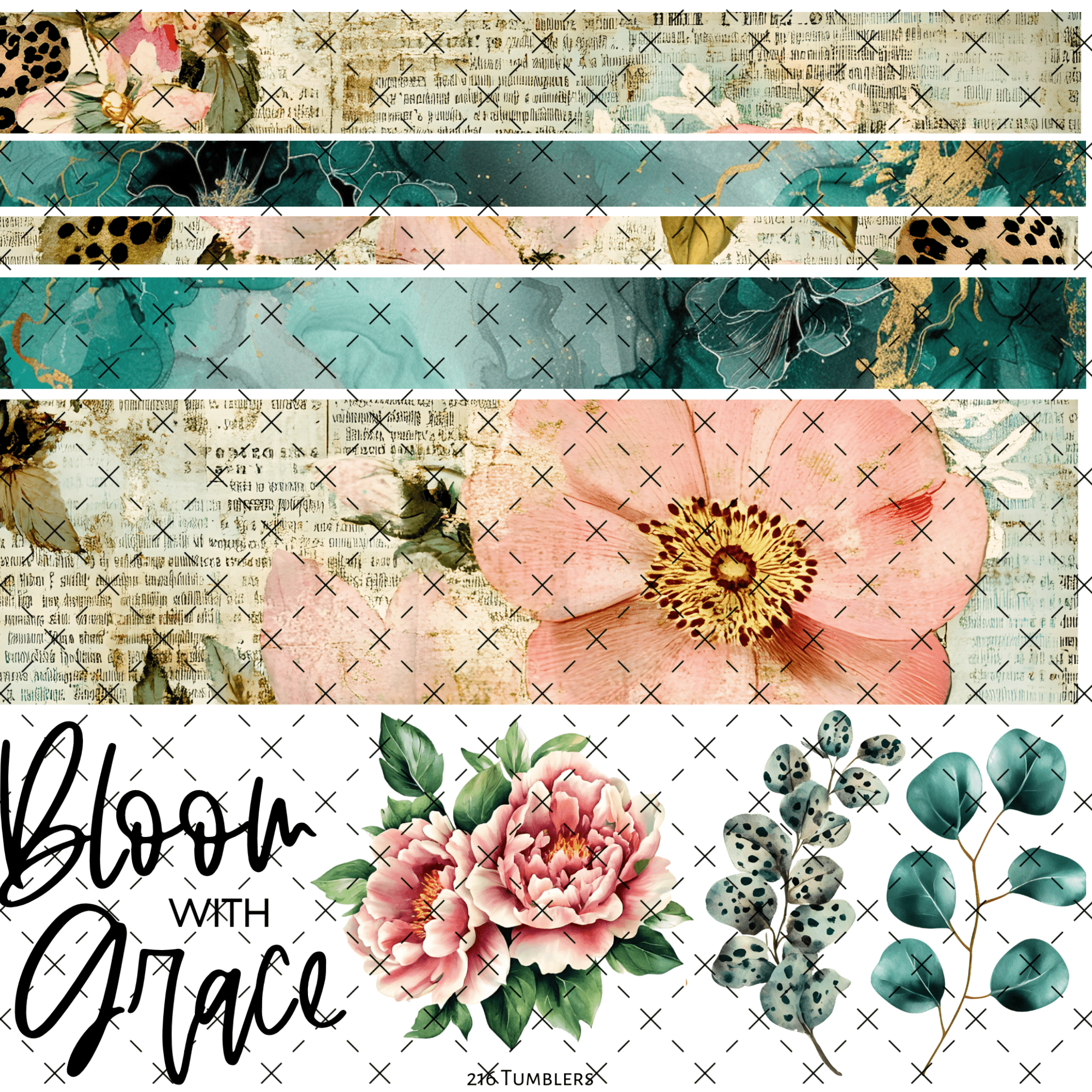 10X10 - 189 BLOOM WITH GRACE BANDS - 216 Tumblers