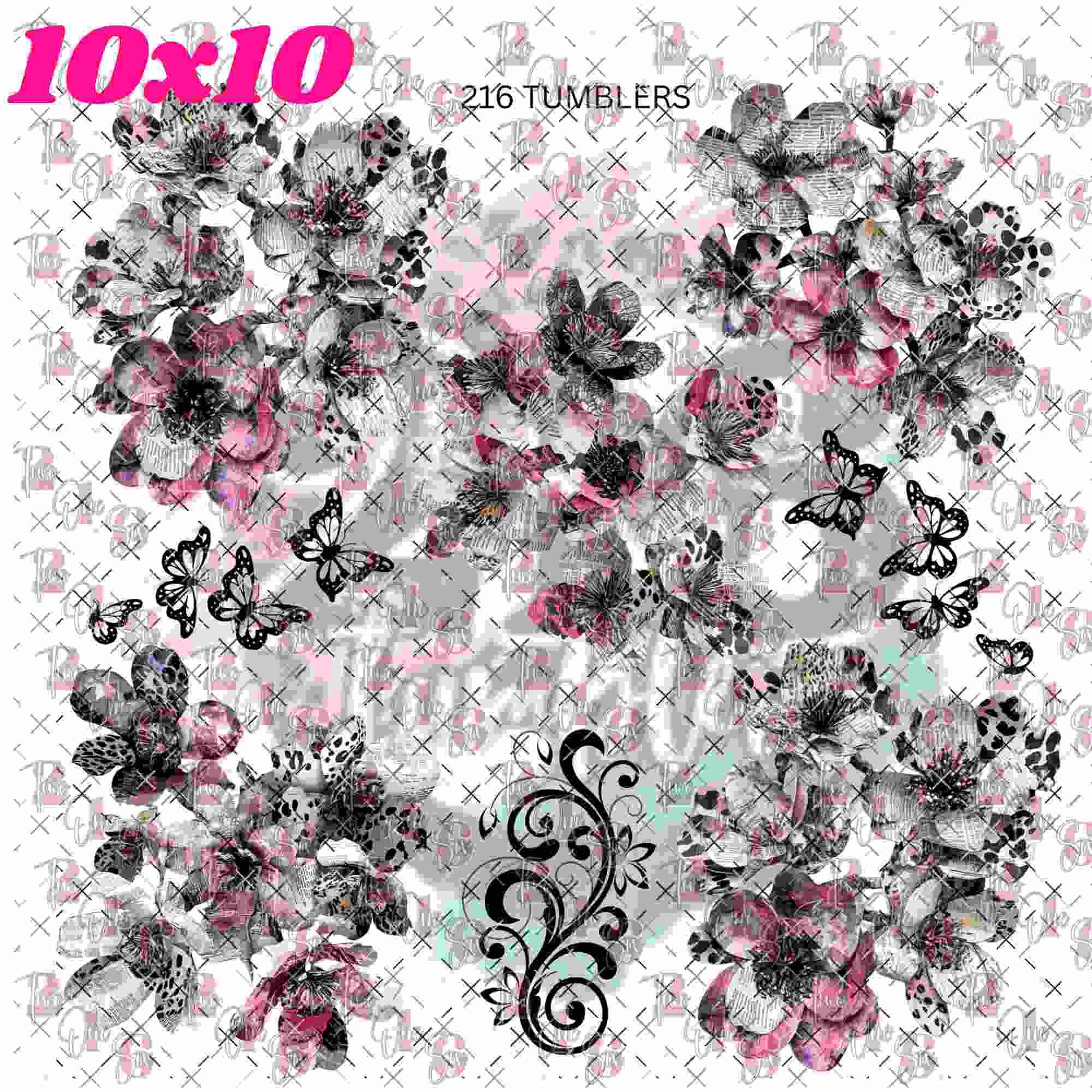 10X10 - 190 NEWSPAPER FLOWERS W/BUTTERFLIES - 216 Tumblers