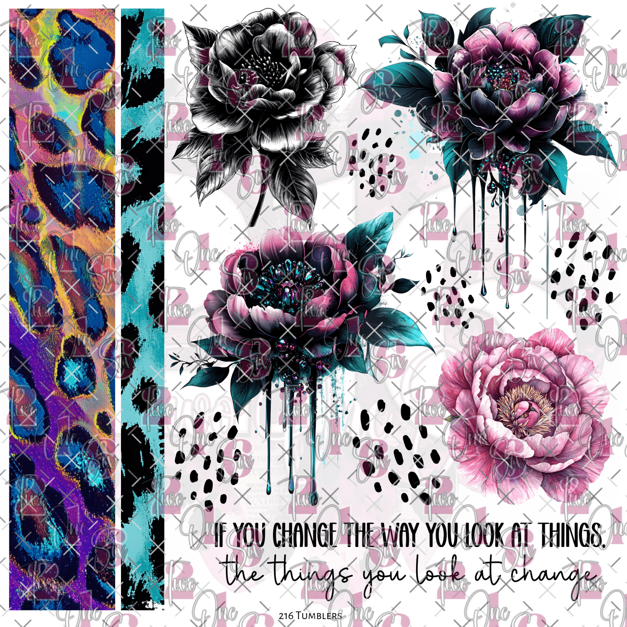 10X10 - 193 FLOWERS & BANDS - 216 Tumblers