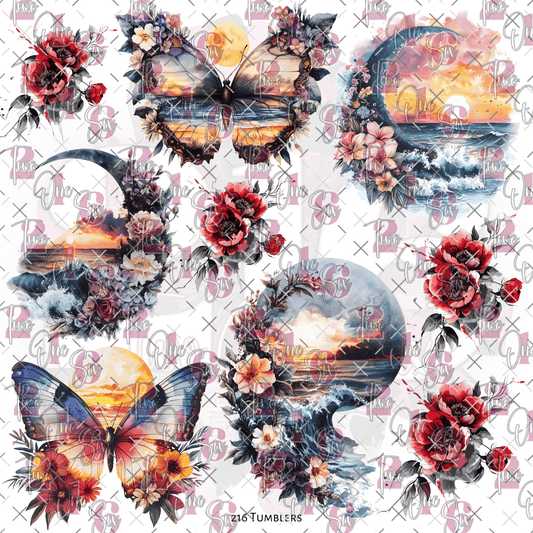 10X10 - 195 SCENIC BUTTERFLIES W/HOLES - 216 Tumblers