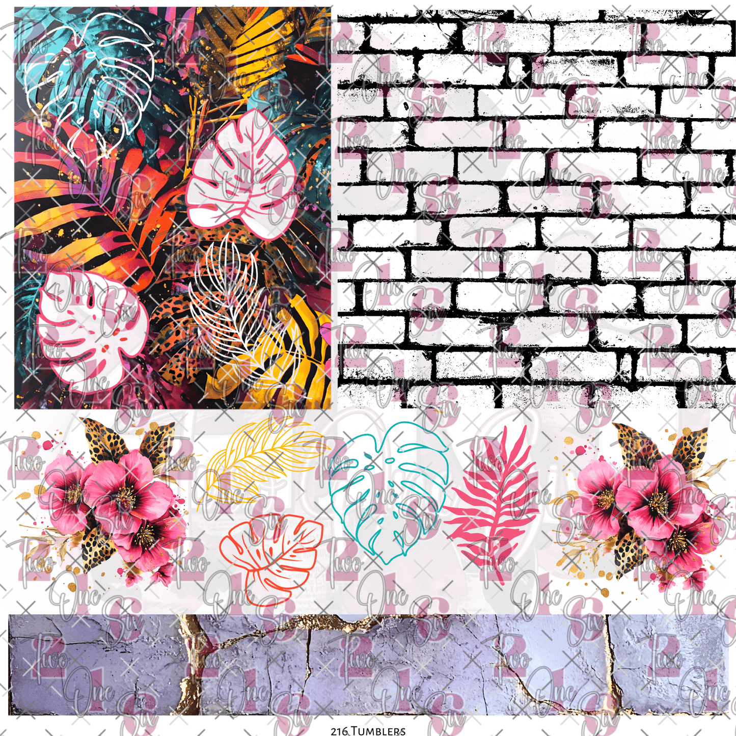 10X10 - 204 MONSTERA BRICK PEEK A BOO - 216 Tumblers