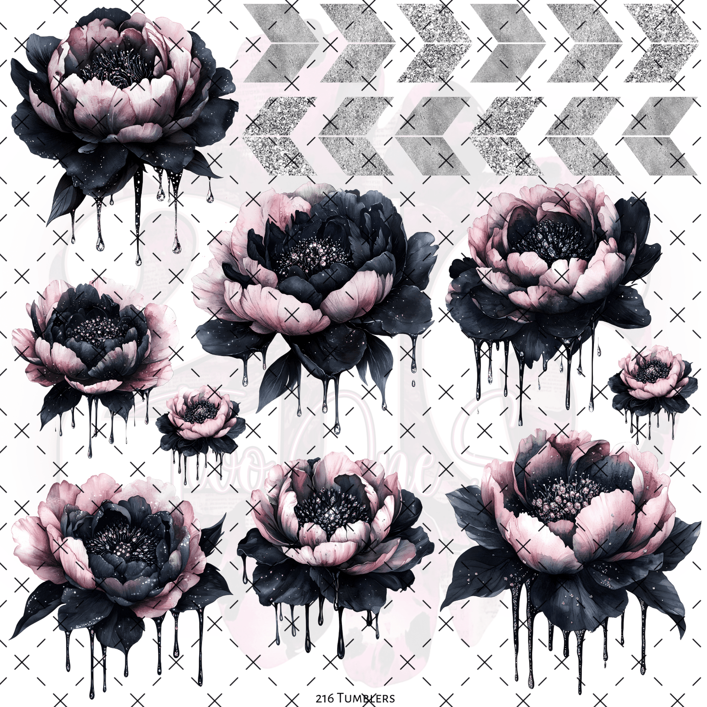 10X10 - 217 GOTHIC FANTASY FLORAL DRIP - 216 Tumblers