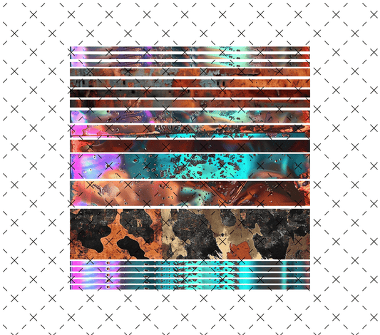 10X10 4 Western Grunge Leopard Turquoise Bands - 216 Tumblers