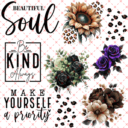 10X10 - 42 WORD SHEET W/FLORALS AND LEOPARD - 216 Tumblers