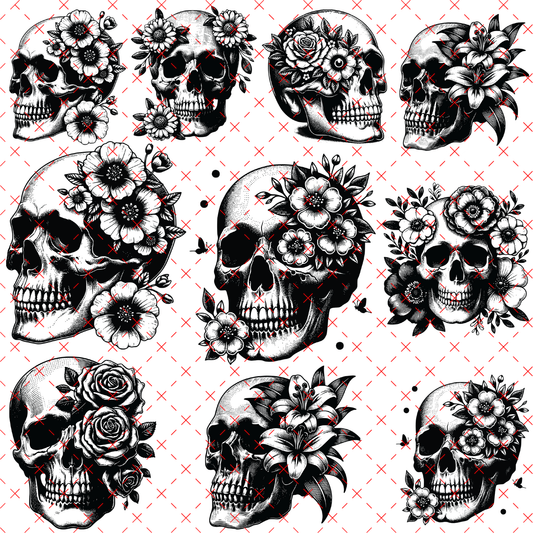 10X10 - 51 MONO CHROME SKULLS - 216 Tumblers