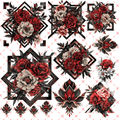 10X10 - 54 RED AND BLACK GEOMETRIC FLOWERS - 216 Tumblers